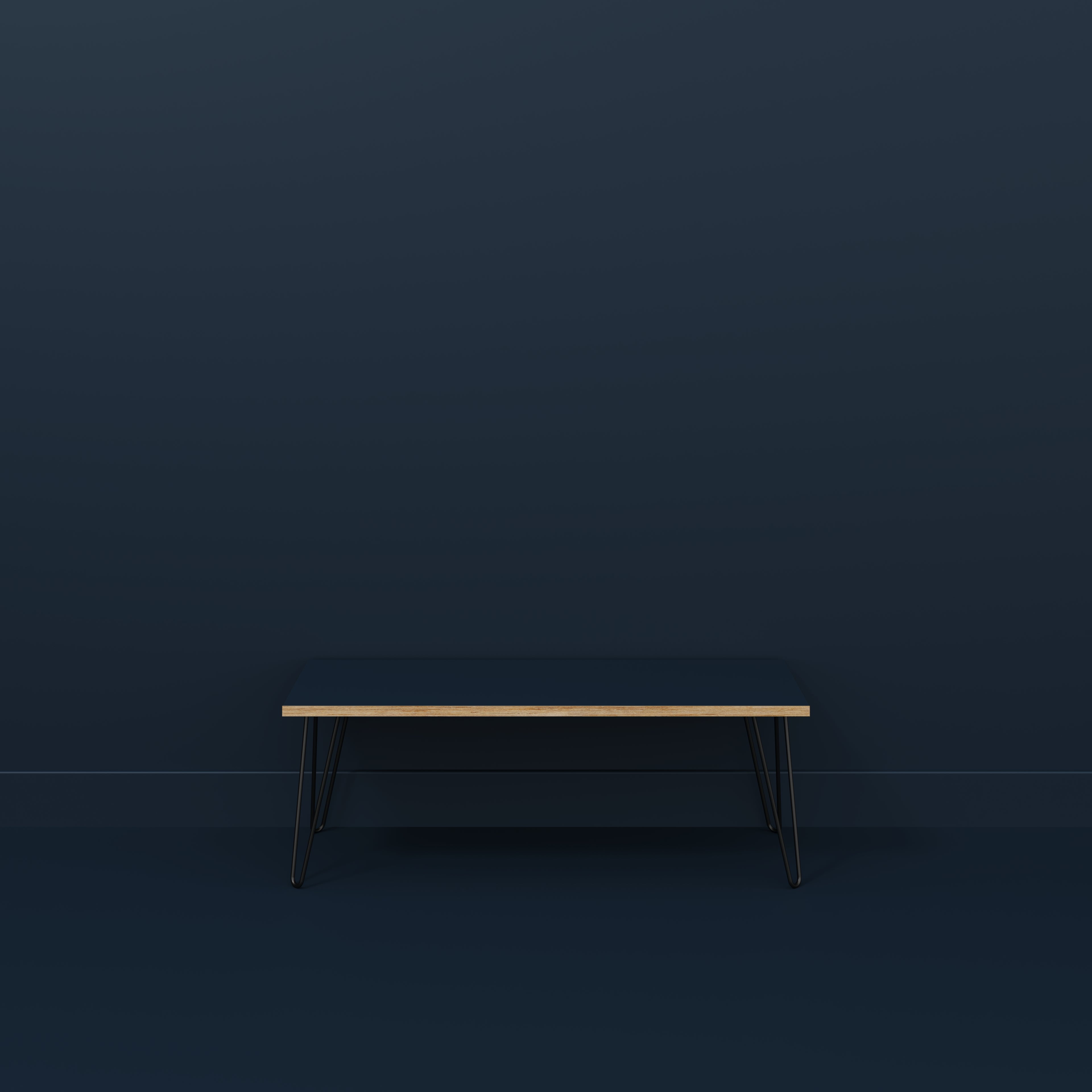Plywood Bench Seat with Black Hairpin Legs - Formica Night Sea Blue - 1200(w) x 400(d)