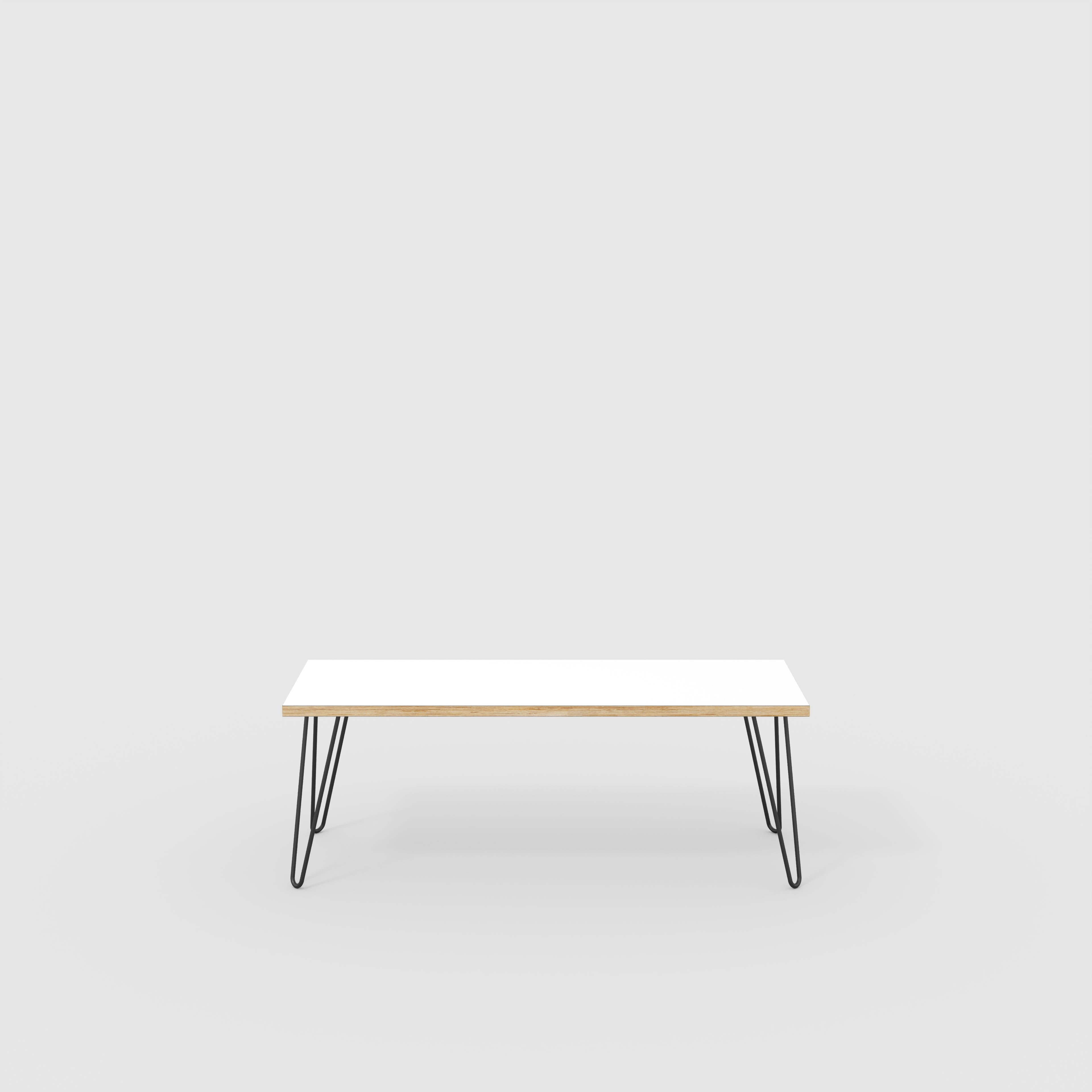 Plywood Bench Seat with Black Hairpin Legs - Formica White - 1200(w) x 400(d)