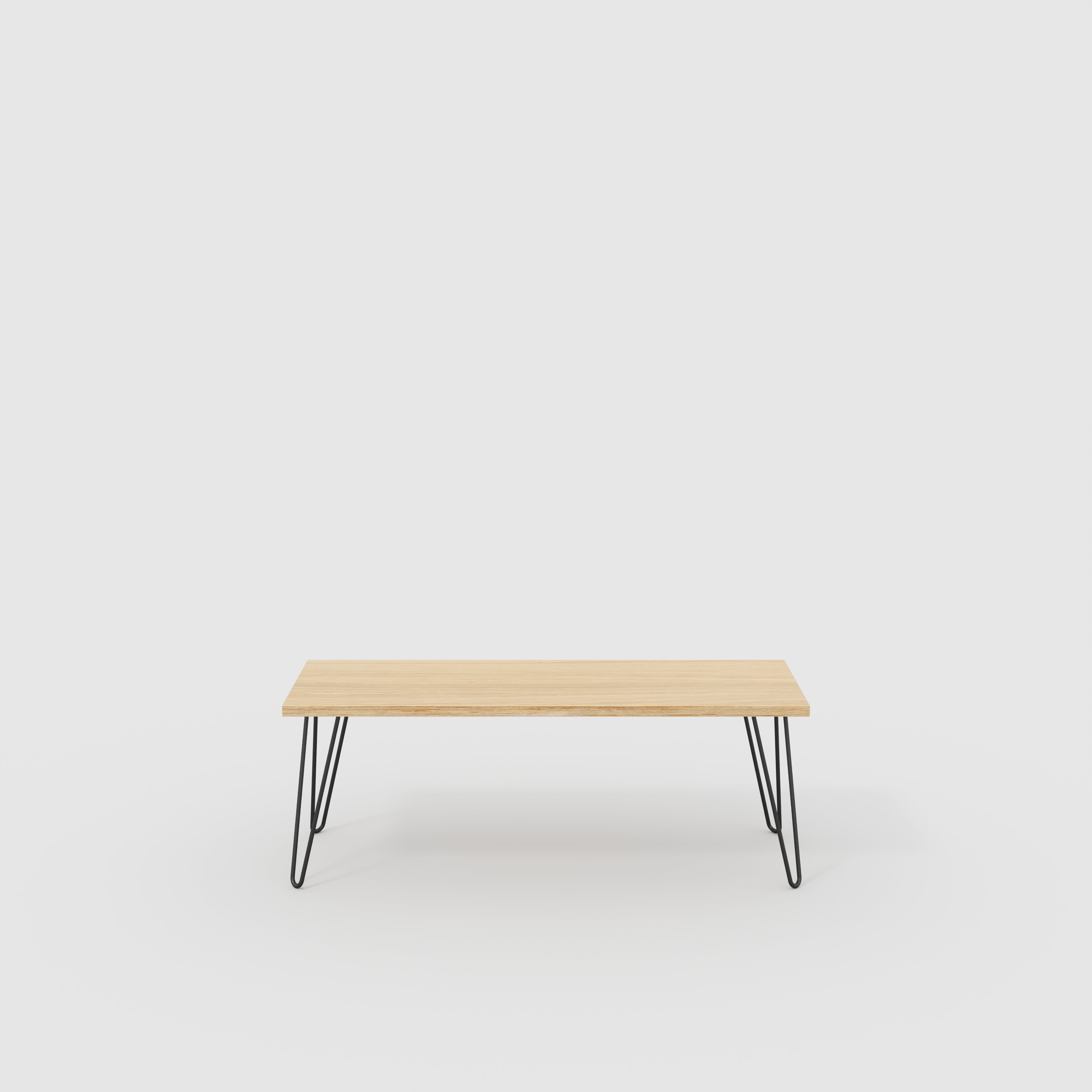 Plywood Bench Seat with Black Hairpin Legs - Plywood Oak - 1200(w) x 400(d)