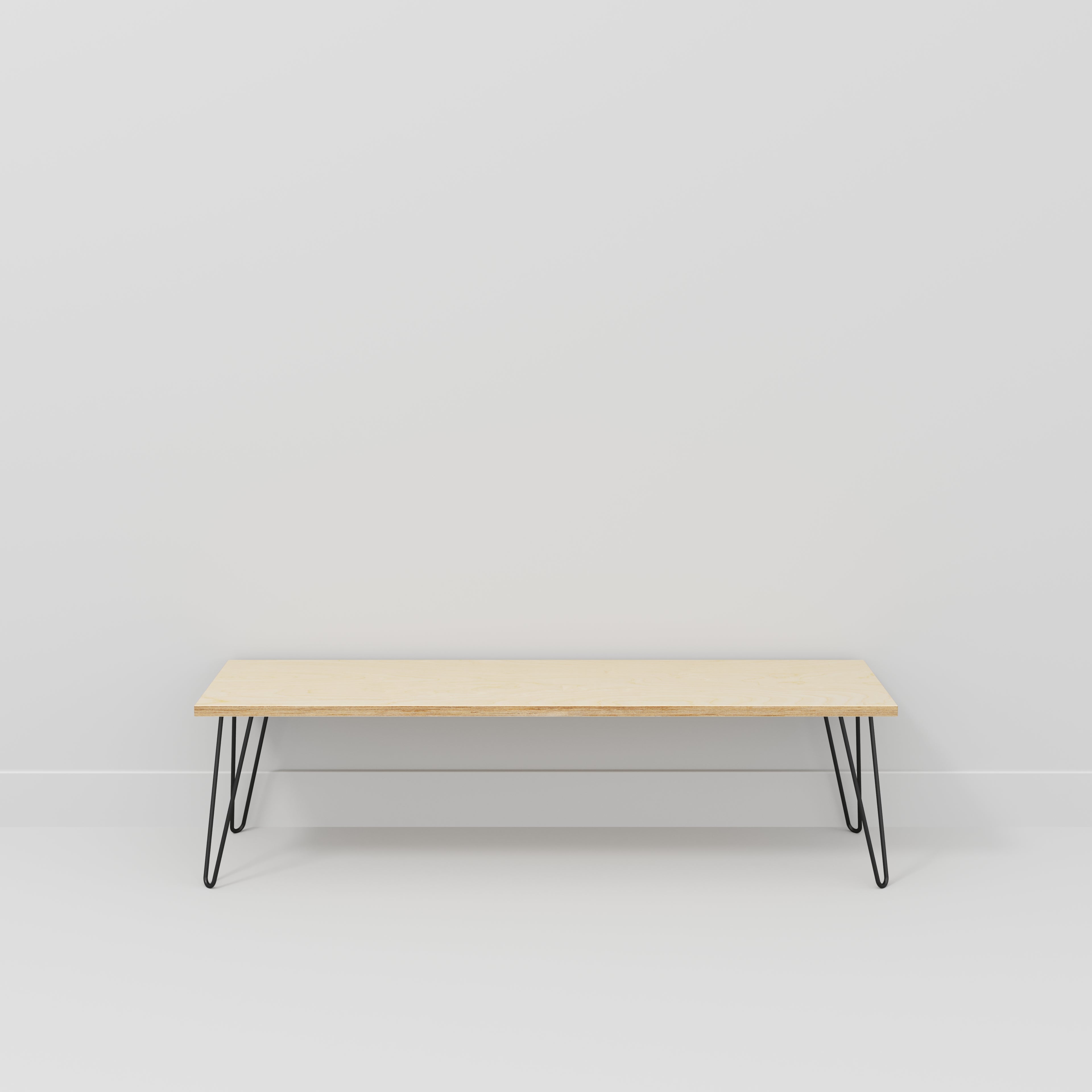 Plywood Bench Seat with Black Hairpin Legs - Plywood Birch - 1600(w) x 400(d)