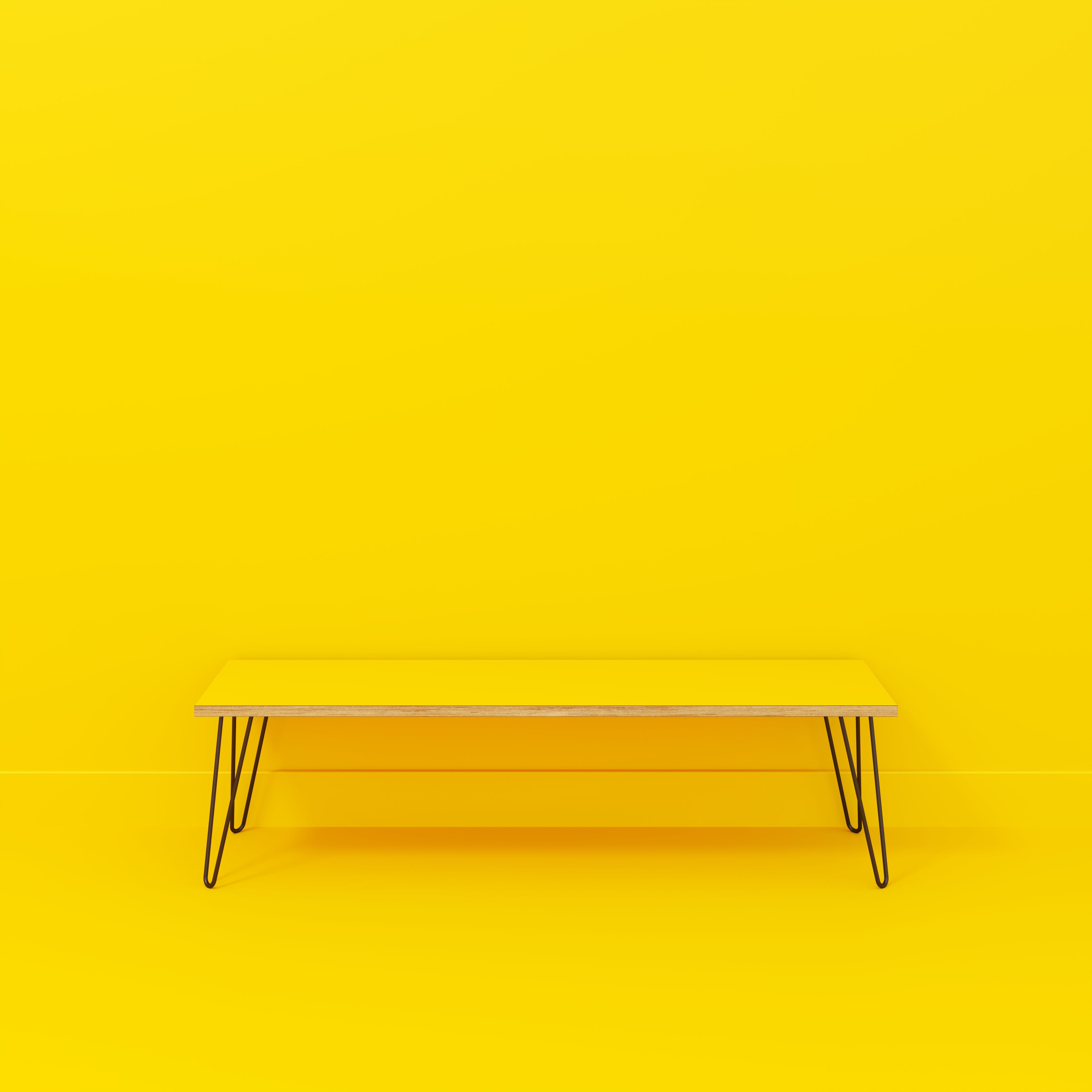 Bench Seat with Black Hairpin Legs - Formica Chrome Yellow - 1600(w) x 400(d)