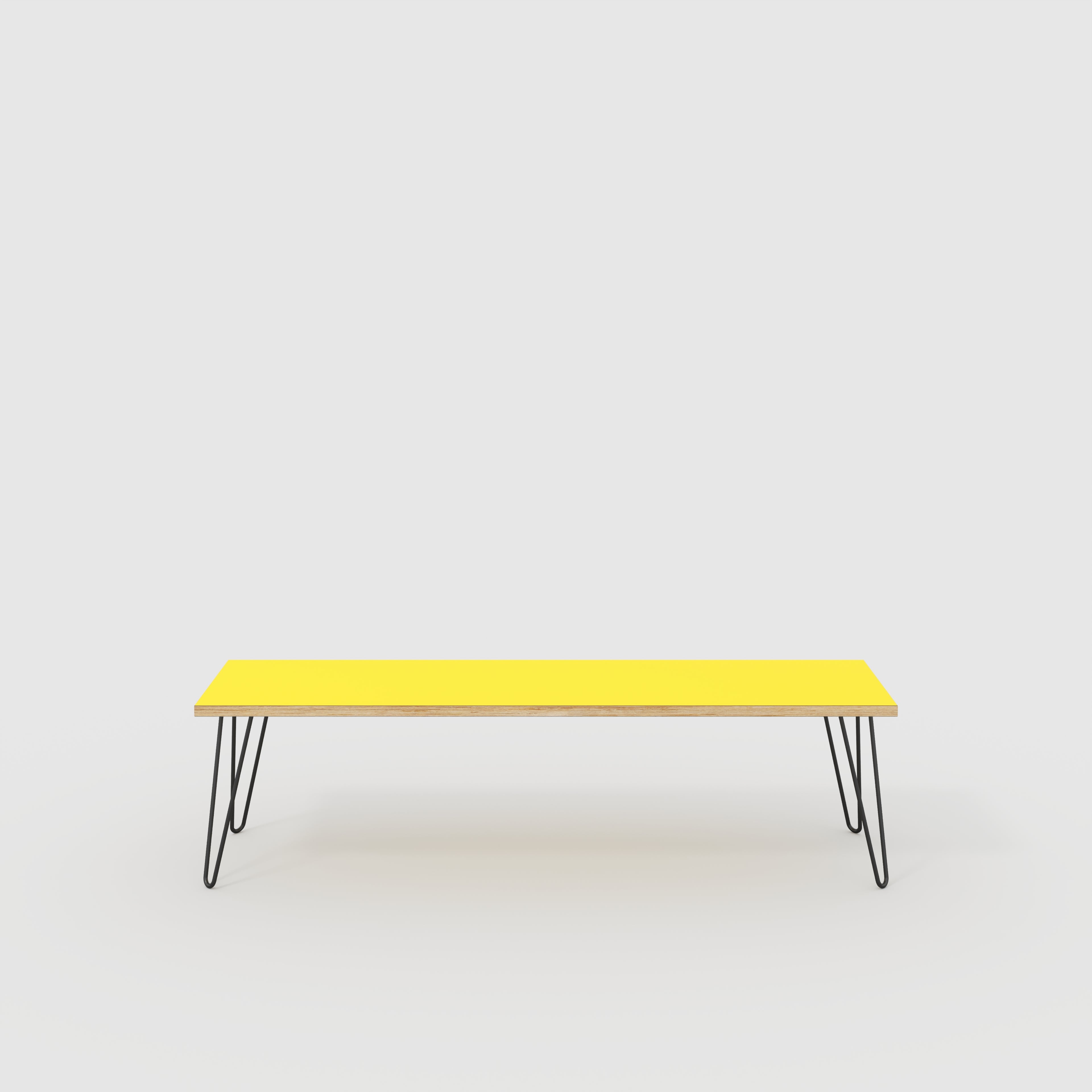 Plywood Bench Seat with Black Hairpin Legs - Formica Chrome Yellow - 1600(w) x 400(d)