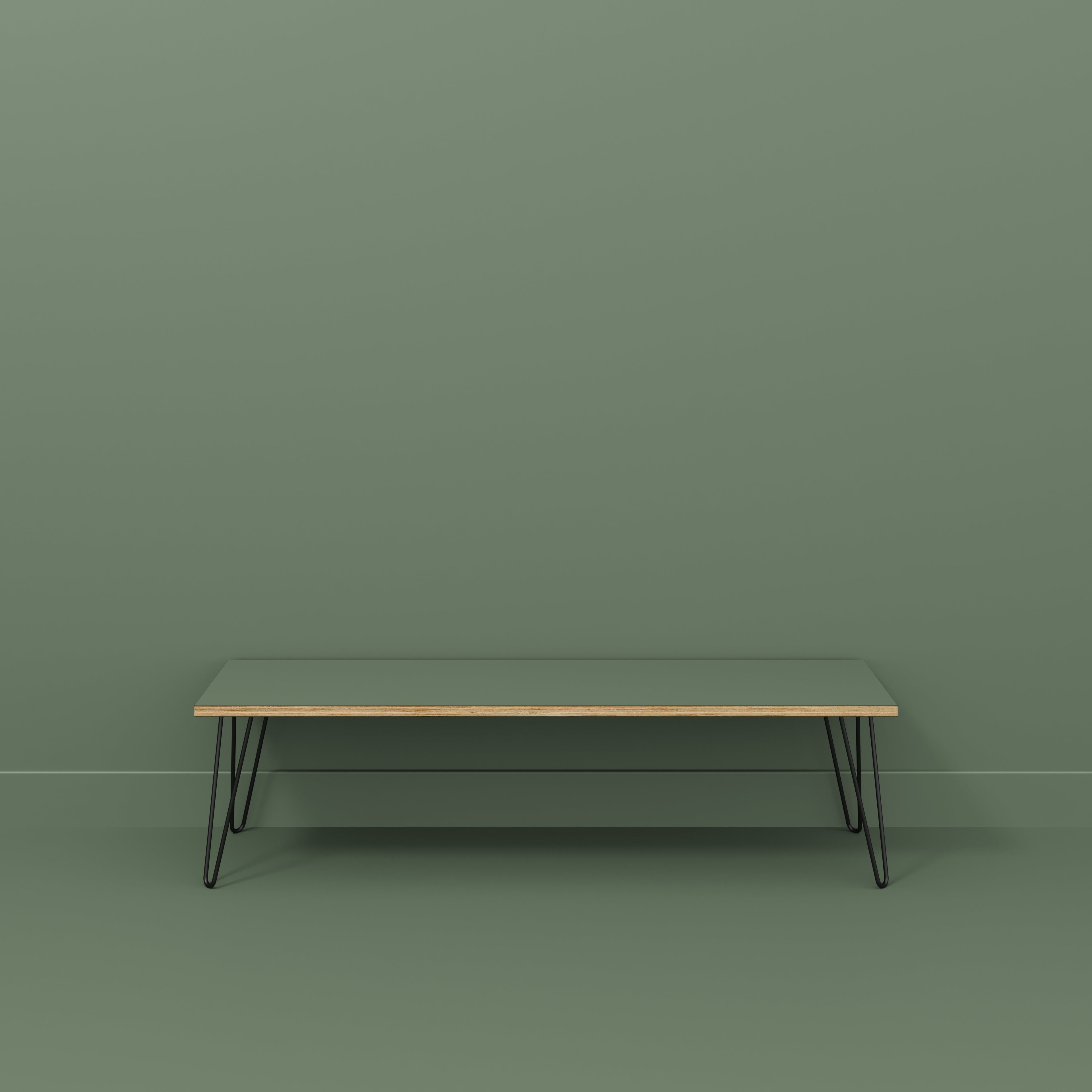 Plywood Bench Seat with Black Hairpin Legs - Formica Green Slate - 1600(w) x 400(d)