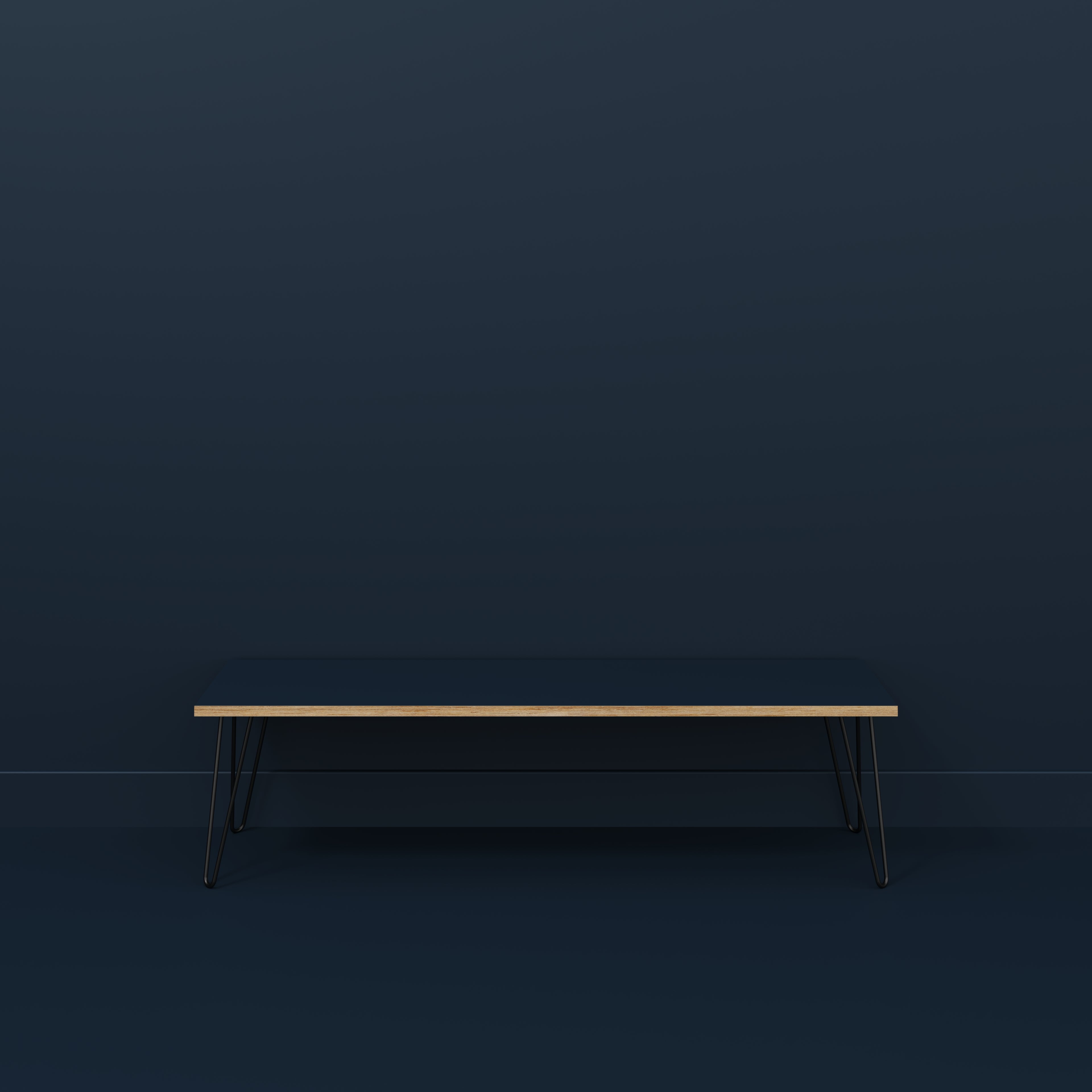 Bench Seat with Black Hairpin Legs - Formica Night Sea Blue - 1600(w) x 400(d)