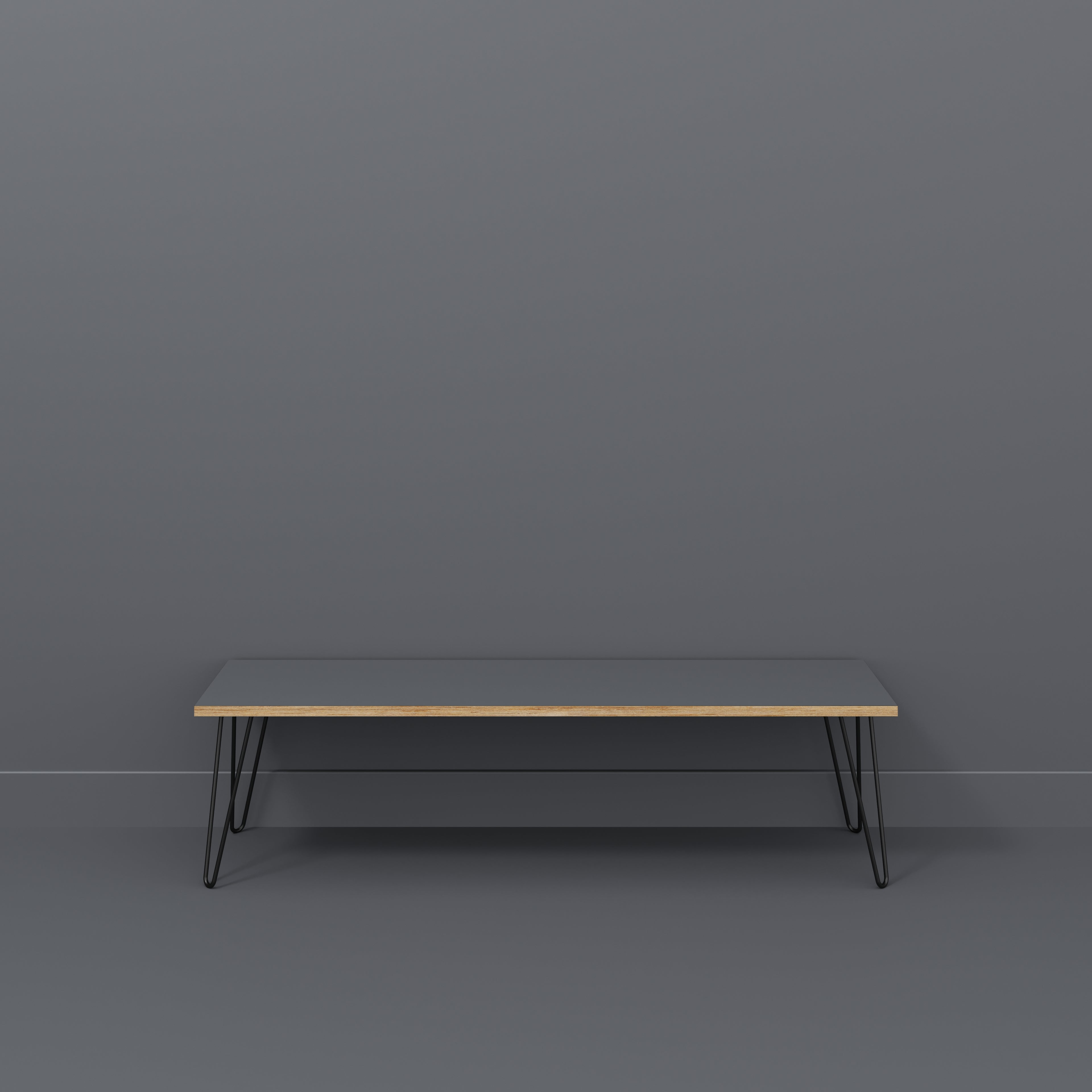 Plywood Bench Seat with Black Hairpin Legs - Formica Tornado Grey - 1600(w) x 400(d)
