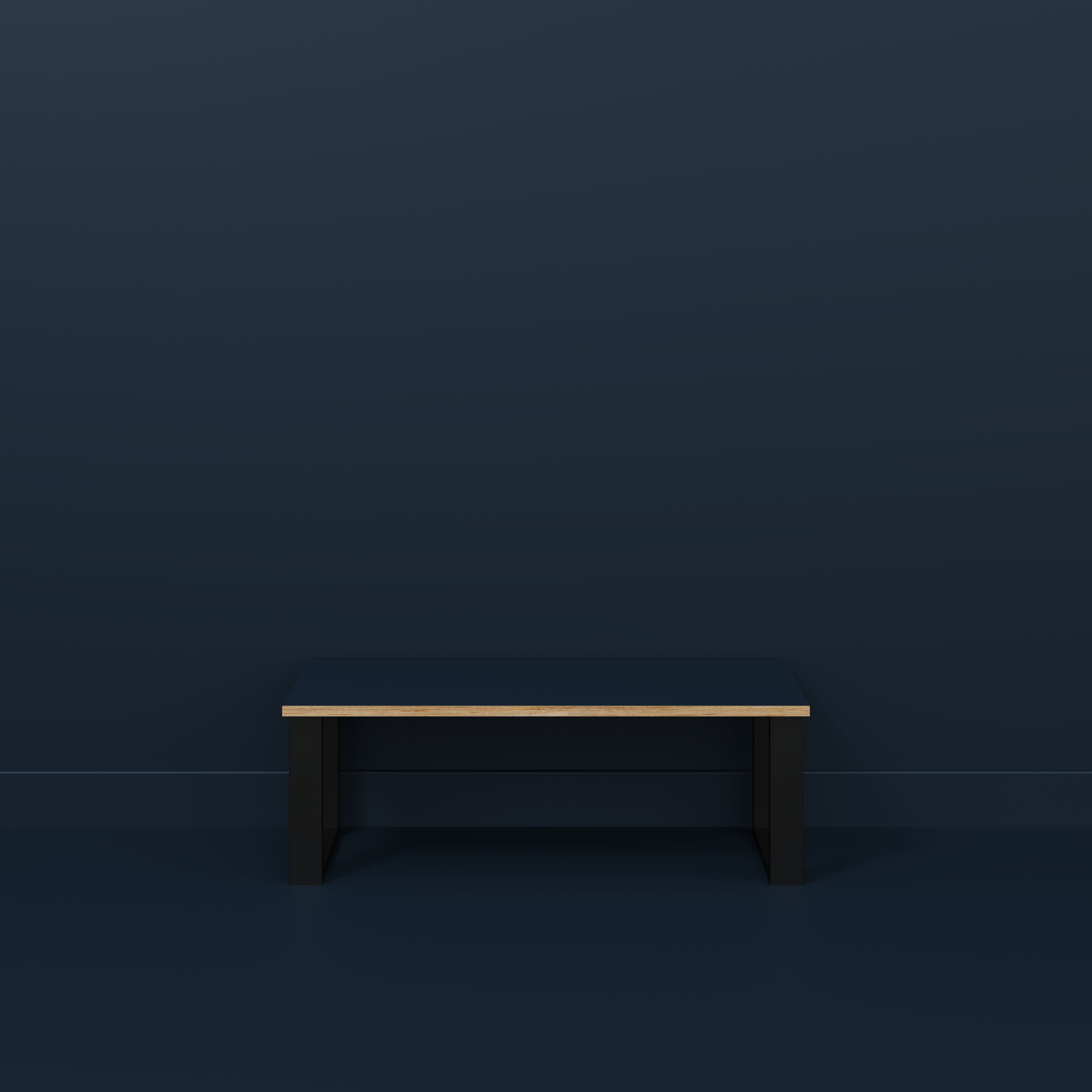 Plywood Bench Seat with Black Industrial Legs - Formica Night Sea Blue - 1200(w) x 400(d)