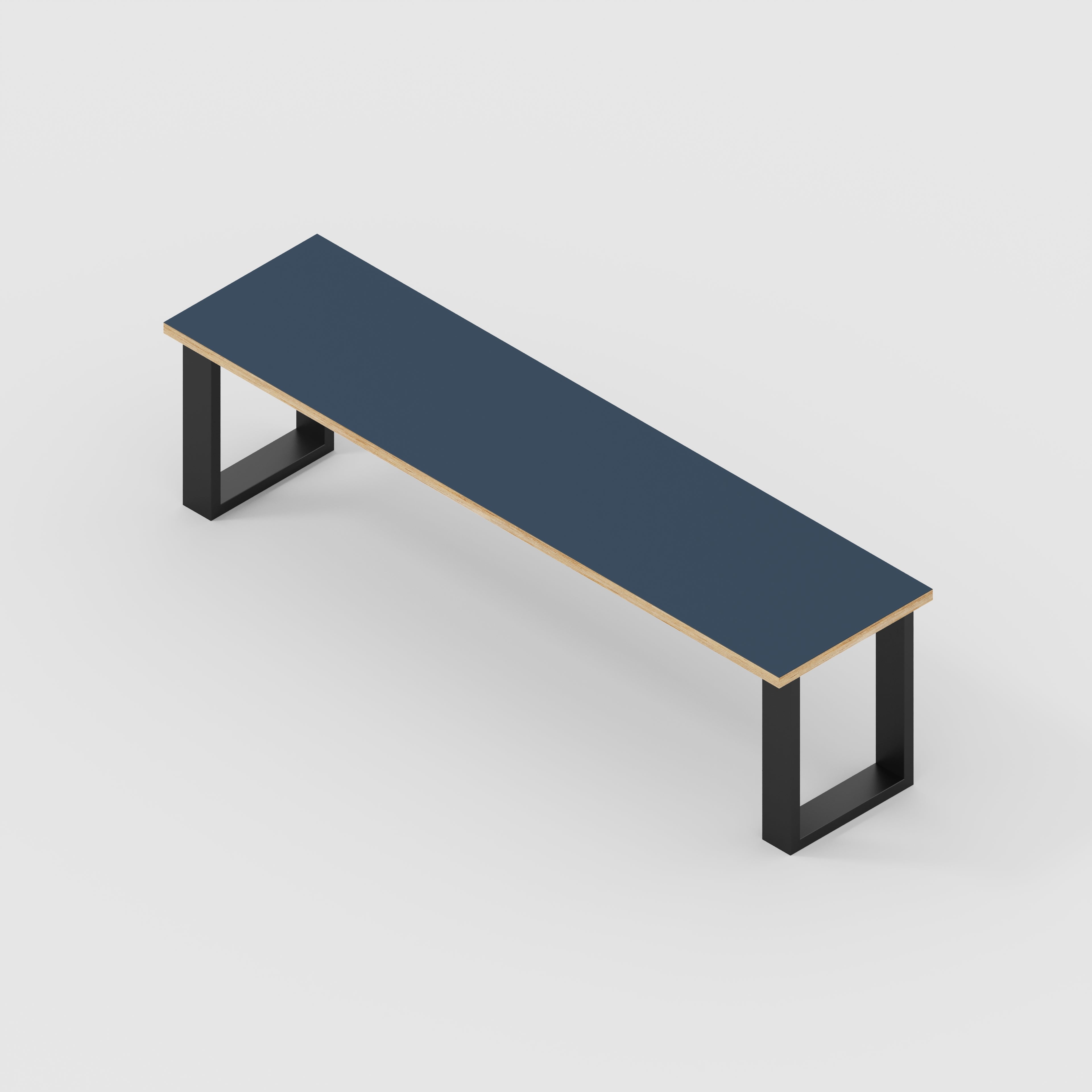 Plywood Bench Seat with Black Industrial Legs - Formica Night Sea Blue - 1600(w) x 400(d)