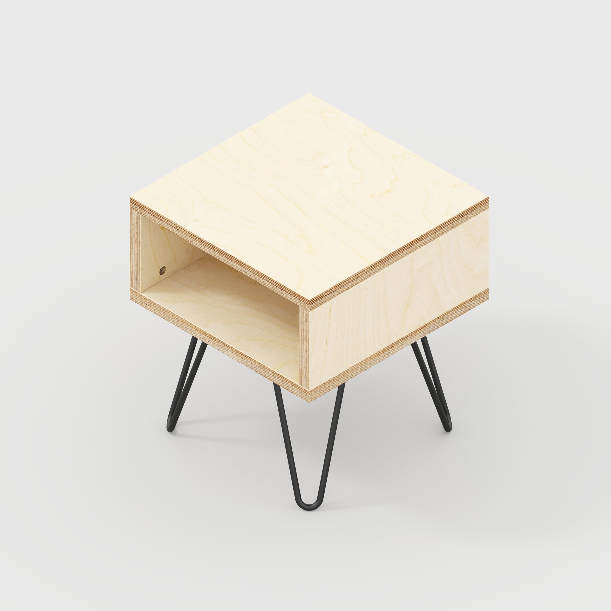 Custom Plywood Bedside Table with Box Storage and Hairpin Legs