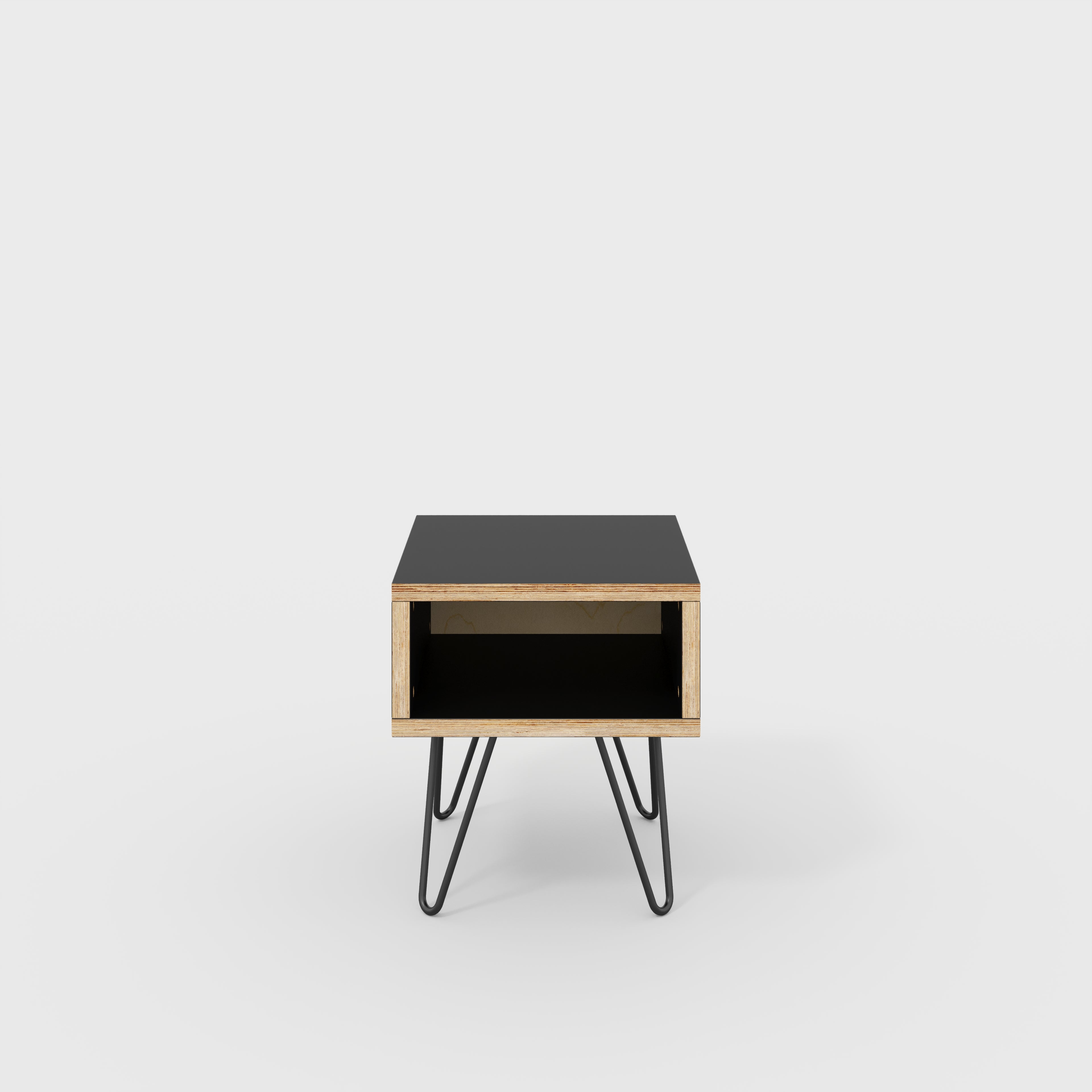 Bedside Table with Box Storage and Black Hairpin Legs - Formica Diamond Black - 400(w) x 400(d) x 450(h)