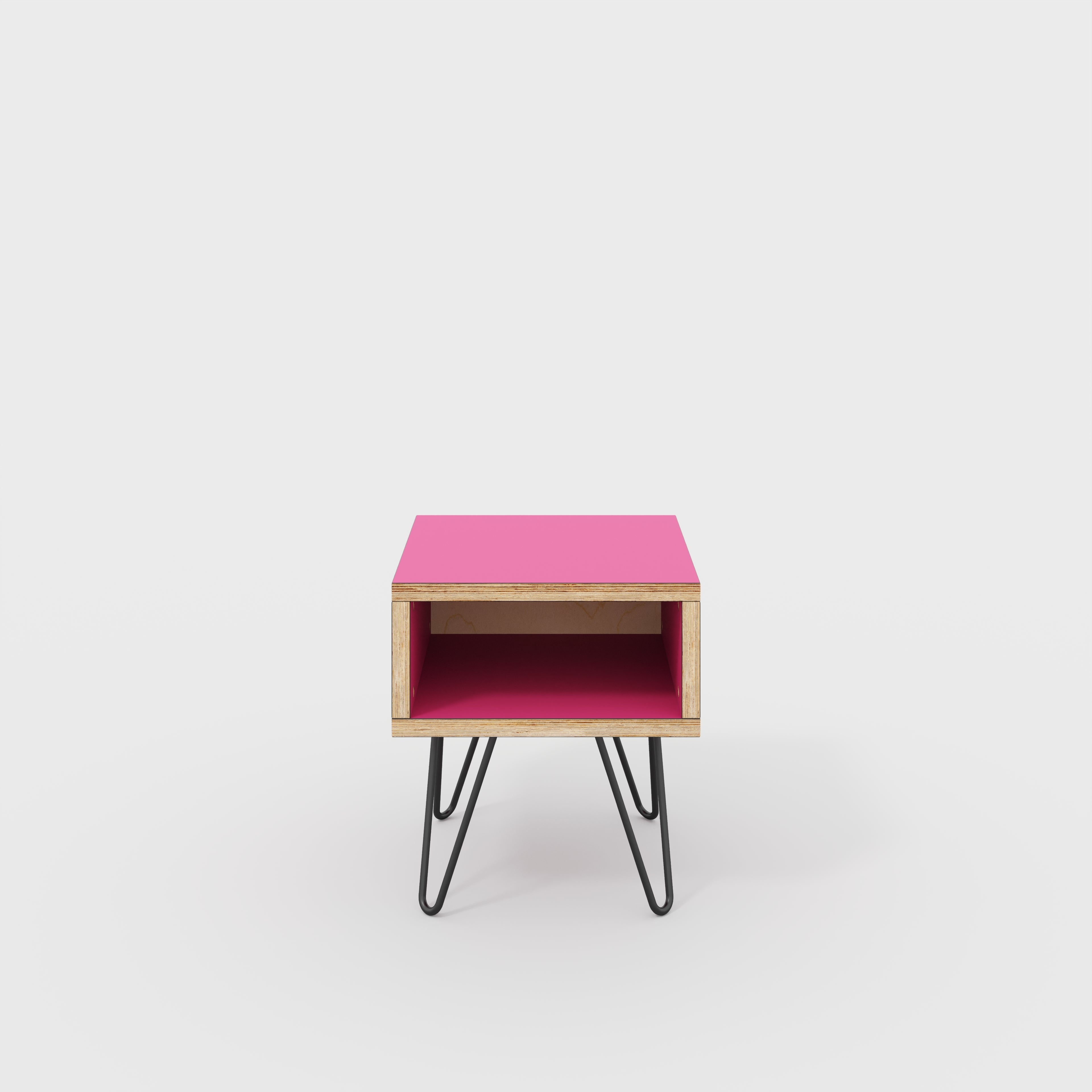 Bedside Table with Box Storage and Black Hairpin Legs - Formica Juicy Pink - 400(w) x 400(d) x 450(h)