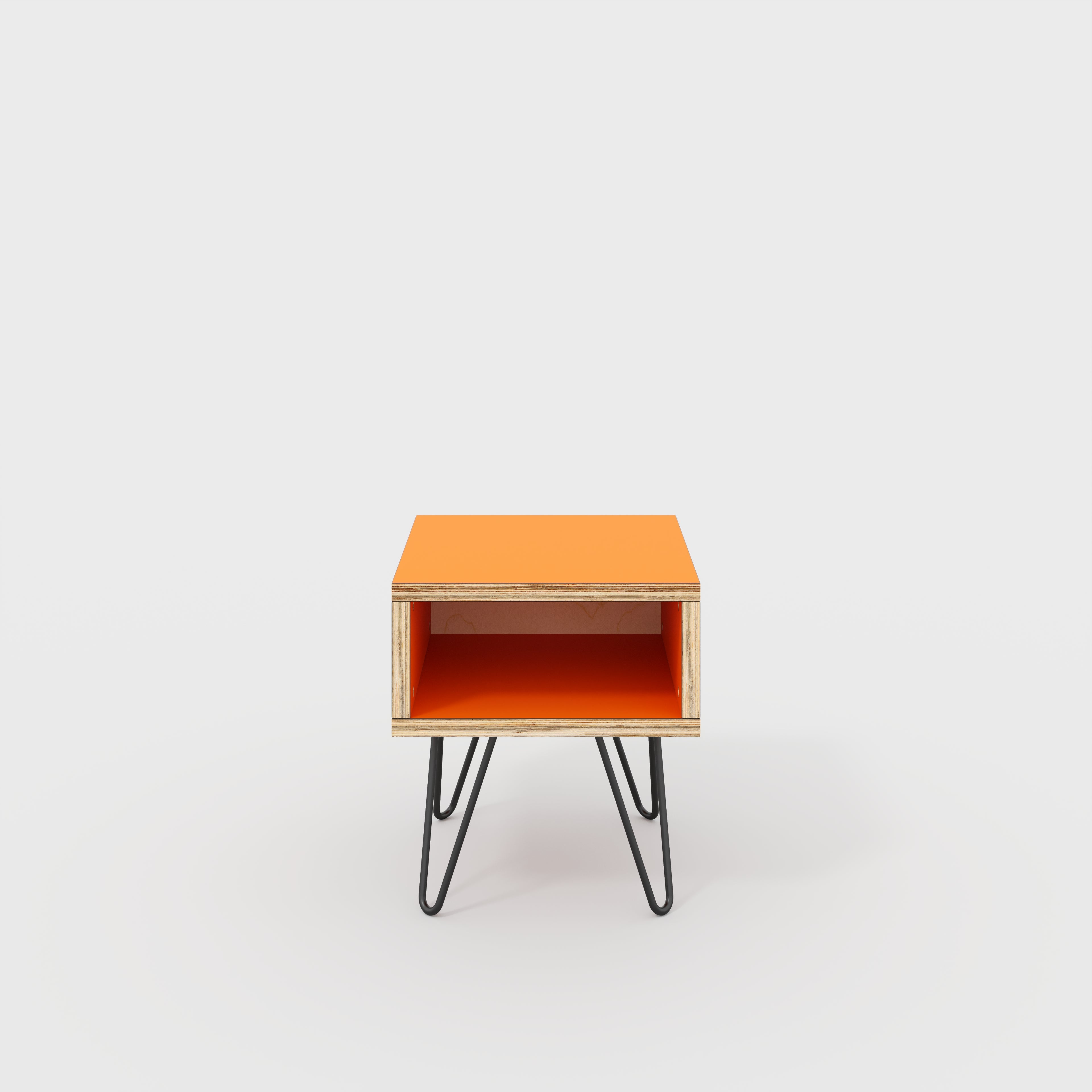 Bedside Table with Box Storage and Black Hairpin Legs - Formica Levante Orange - 400(w) x 400(d) x 450(h)