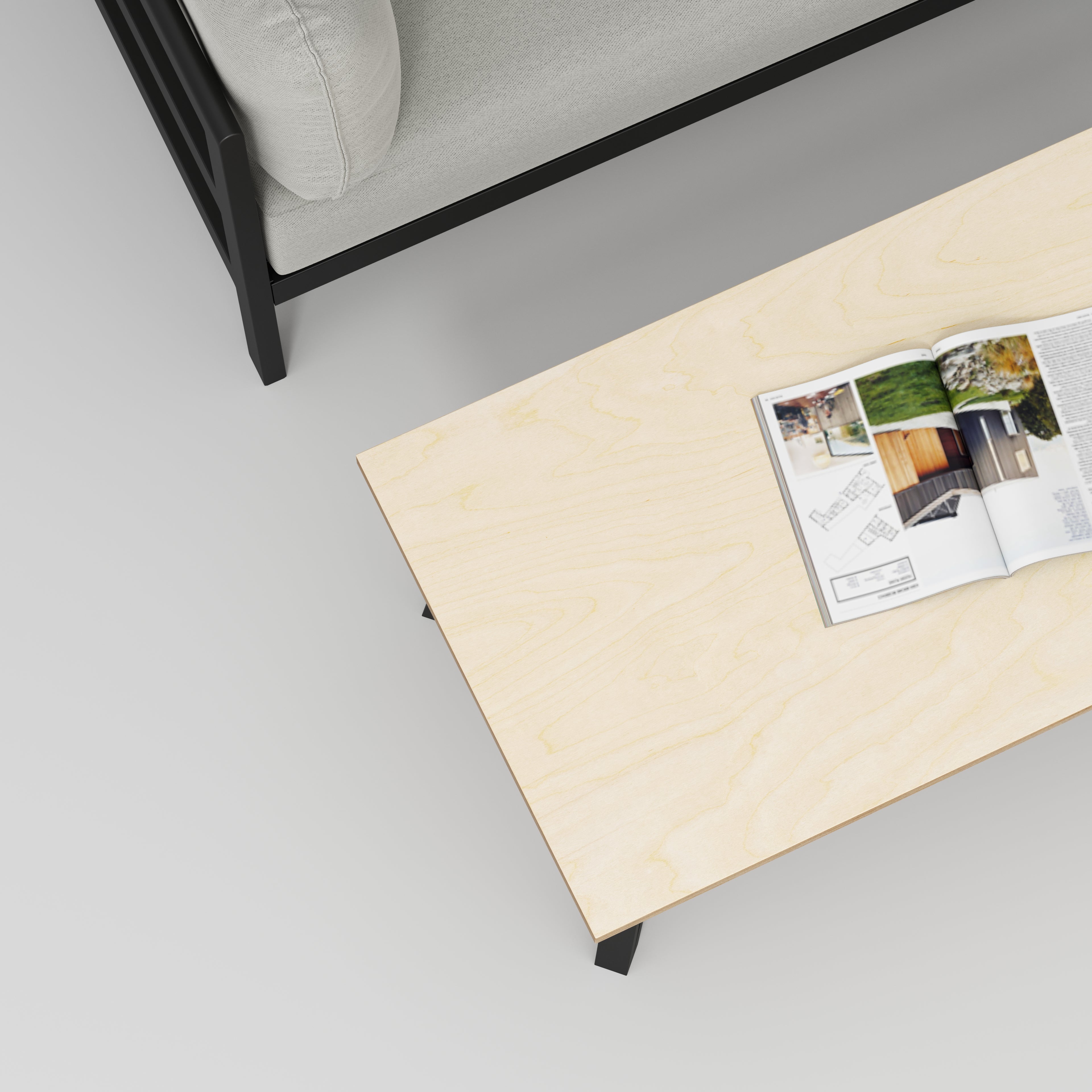 Coffee Table with Black Box Hairpin Legs - Plywood Birch - 1200(w) x 600(d) x 425(h)