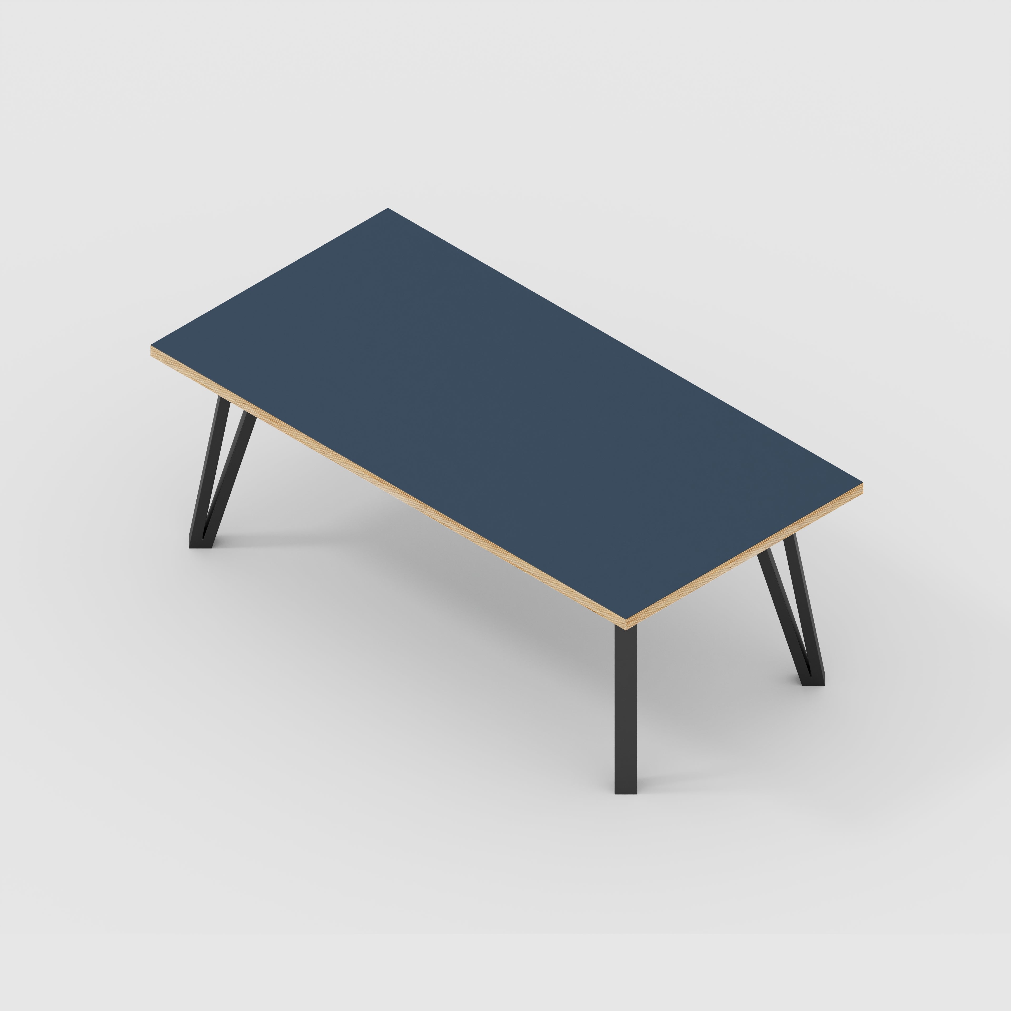Plywood Coffee Table with Black Box Hairpin Legs - Formica Night Sea Blue - 1200(w) x 600(d) x 425(h)