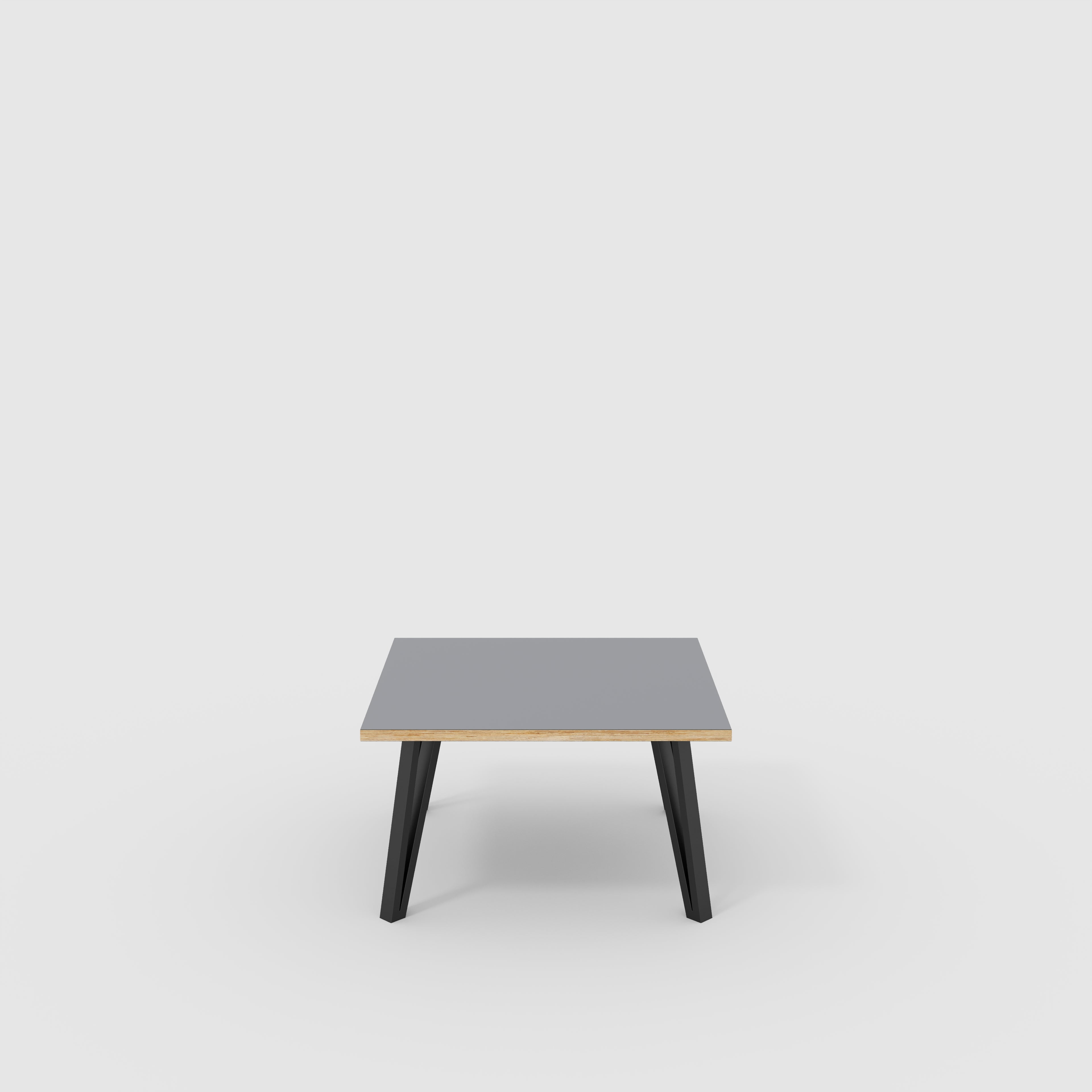 Plywood Coffee Table with Black Box Hairpin Legs - Formica Tornado Grey - 800(w) x 800(d) x 425(h)