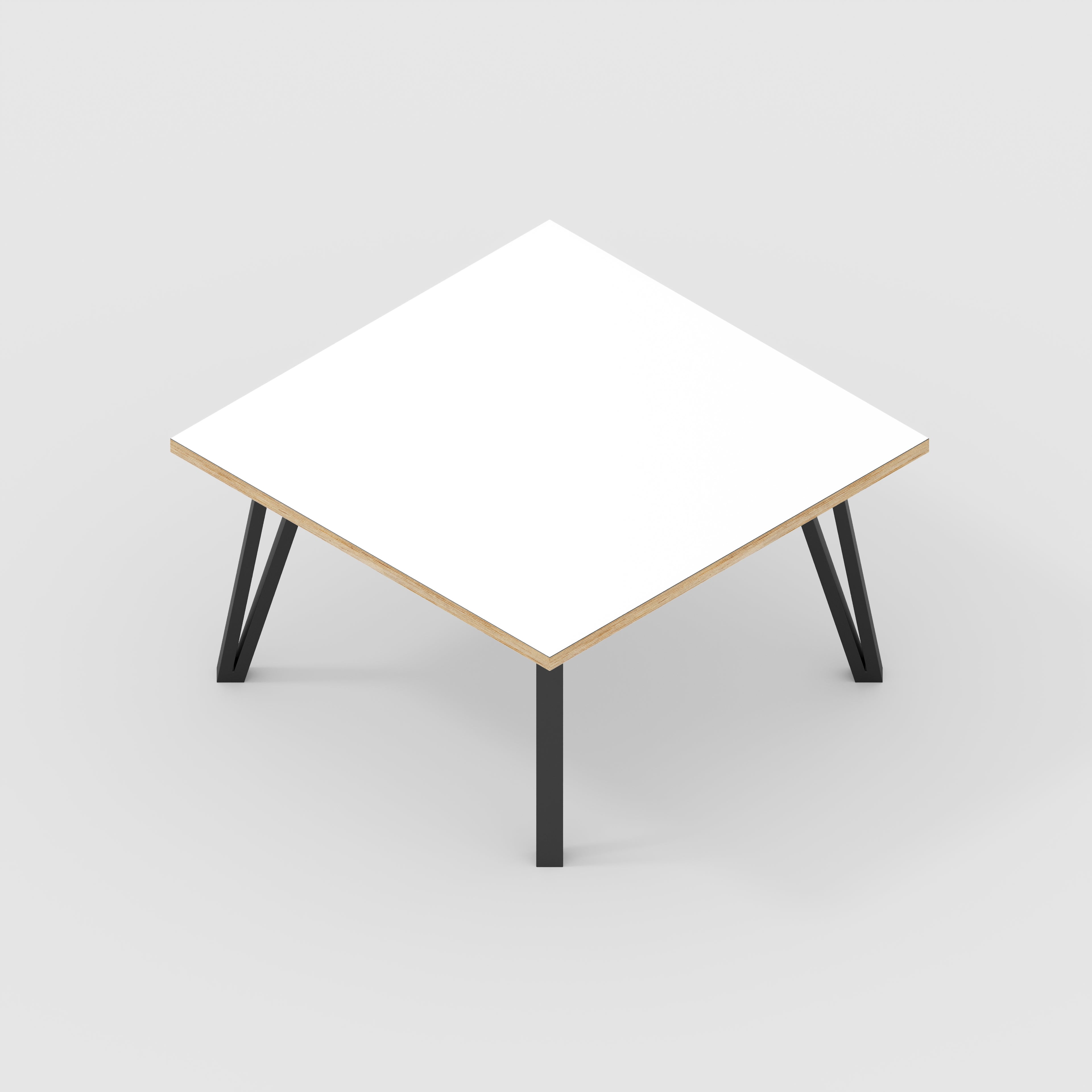 Plywood Coffee Table with Black Box Hairpin Legs - Formica White - 800(w) x 800(d) x 425(h)
