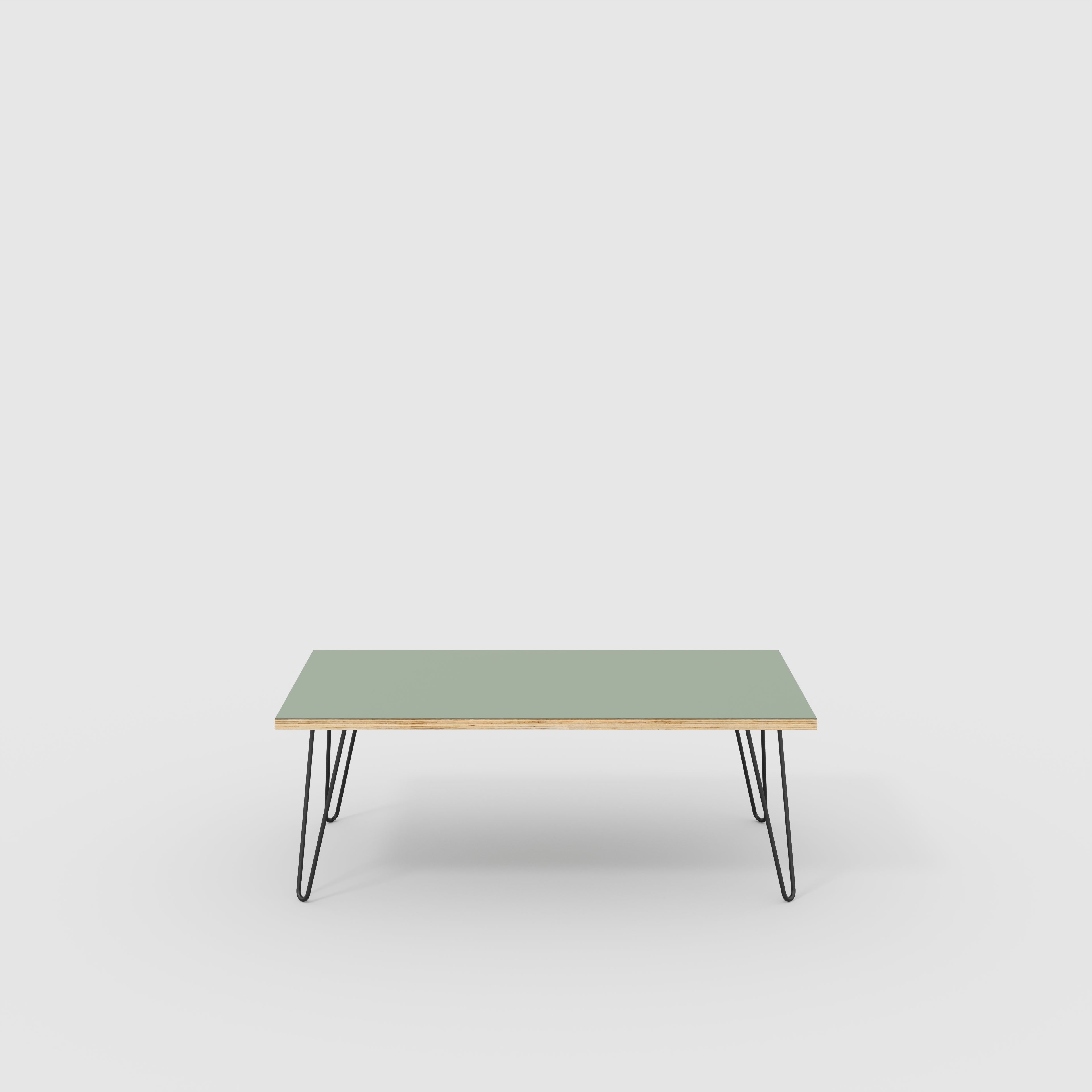 Plywood Coffee Table with Black Hairpin Legs - Formica Green Slate - 1200(w) x 600(d) x 425(h)