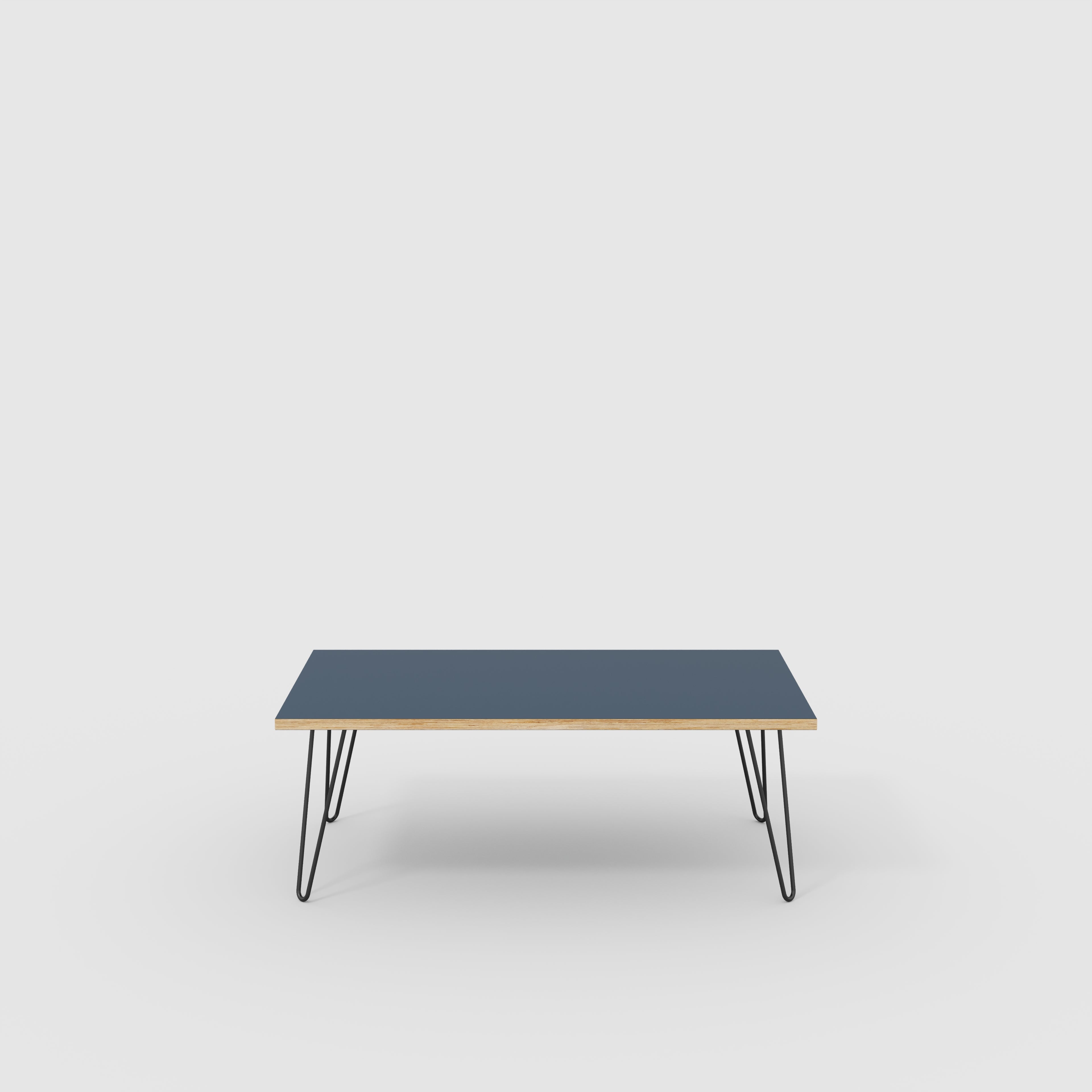 Coffee Table with Black Hairpin Legs - Formica Night Sea Blue - 1200(w) x 600(d) x 425(h)