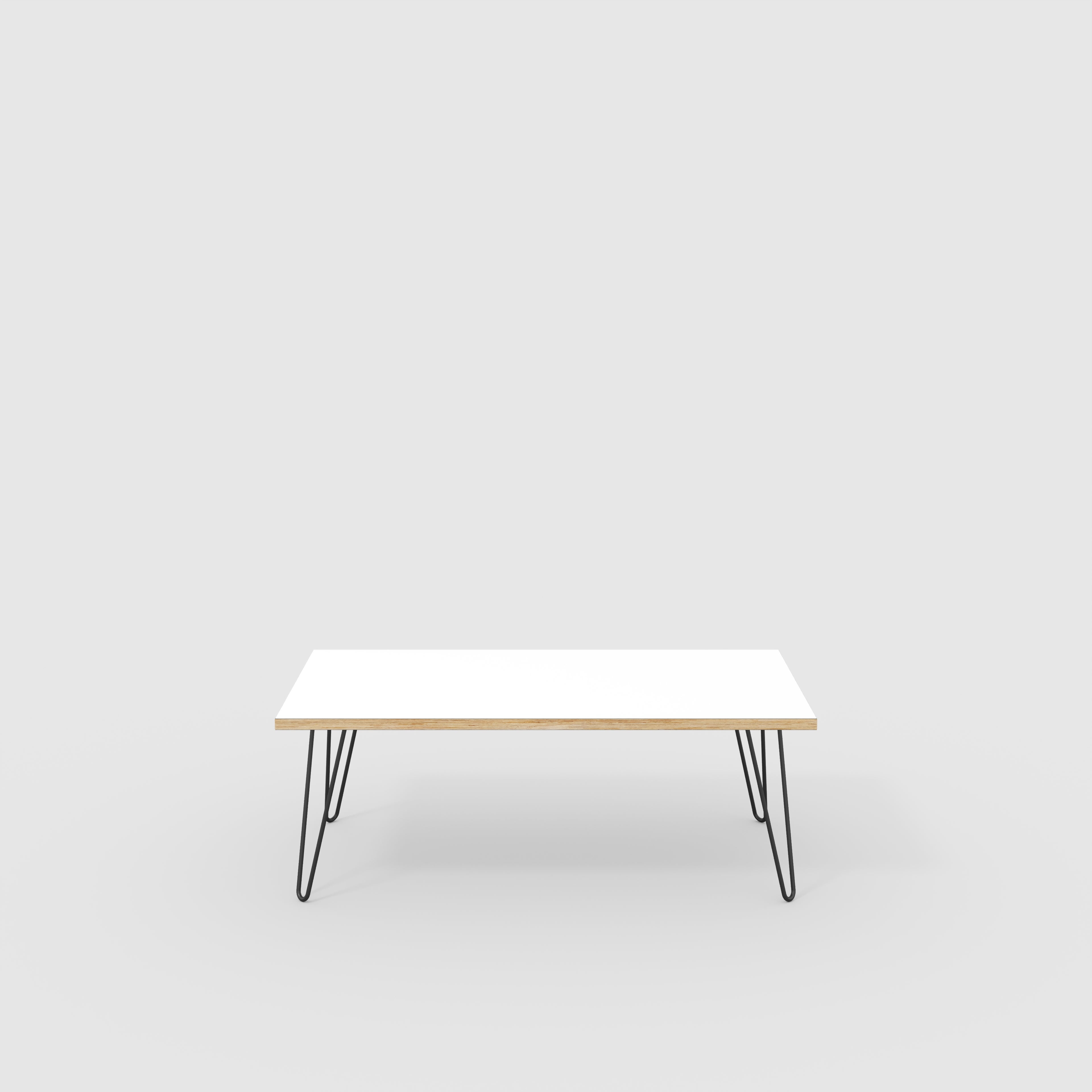 Plywood Coffee Table with Black Hairpin Legs - Formica White - 1200(w) x 600(d) x 425(h)