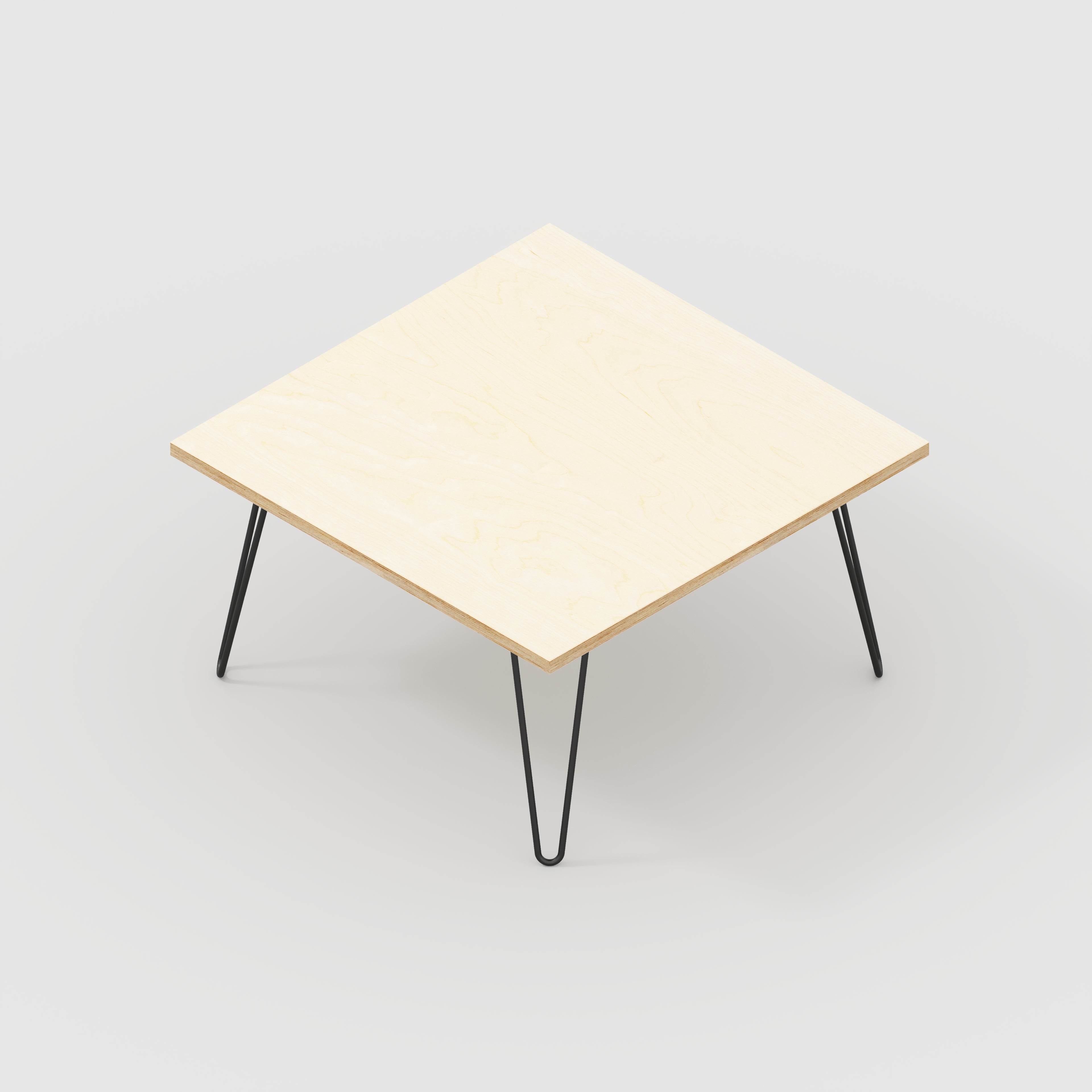 Coffee Table with Black Hairpin Legs - Plywood Birch - 800(w) x 800(d) x 425(h)