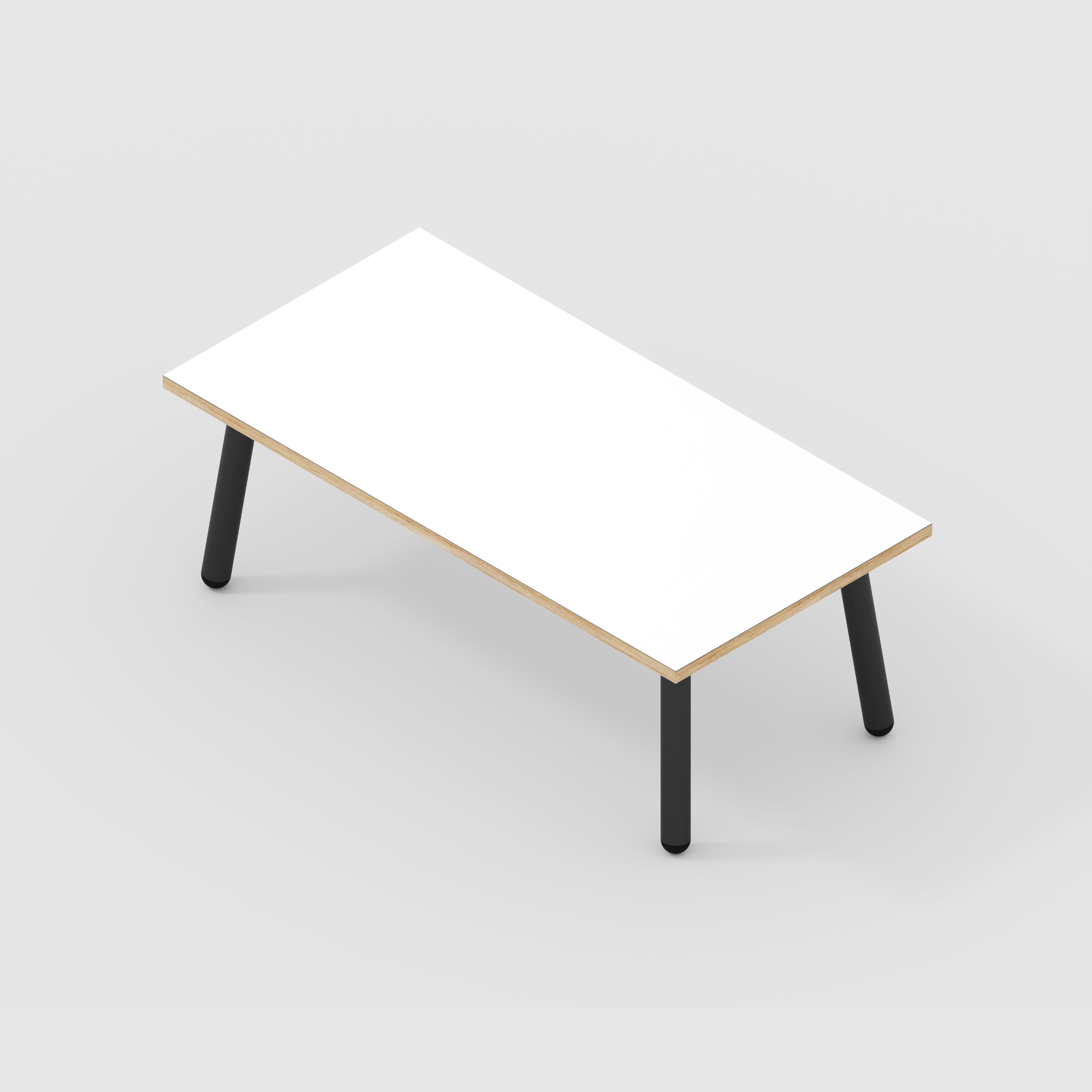Plywood Coffee Table with Black Round Single Pin Legs - Formica White - 1200(w) x 600(d) x 425(h)