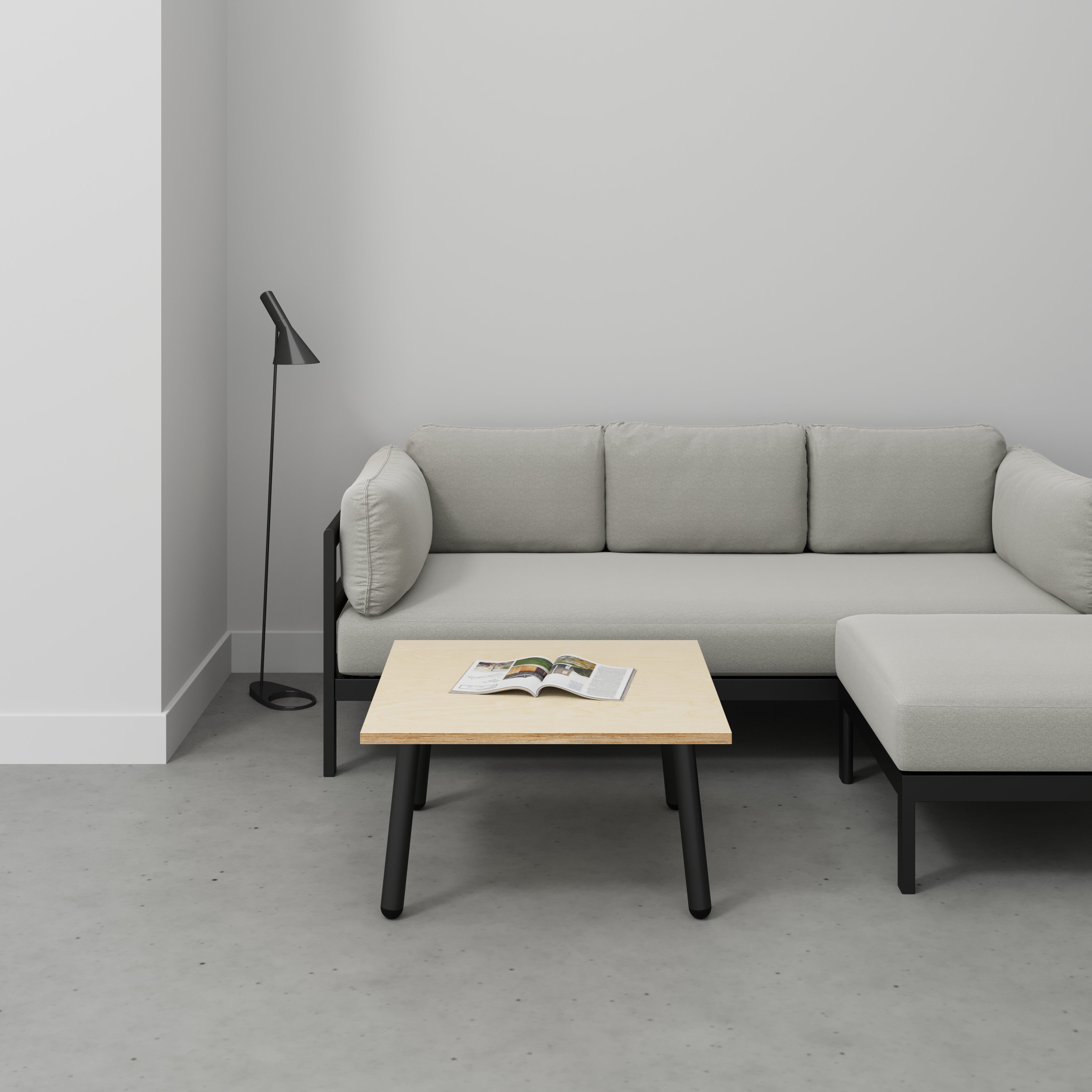 Plywood Coffee Table with Black Round Single Pin Legs - Plywood Birch - 800(w) x 800(d) x 425(h)