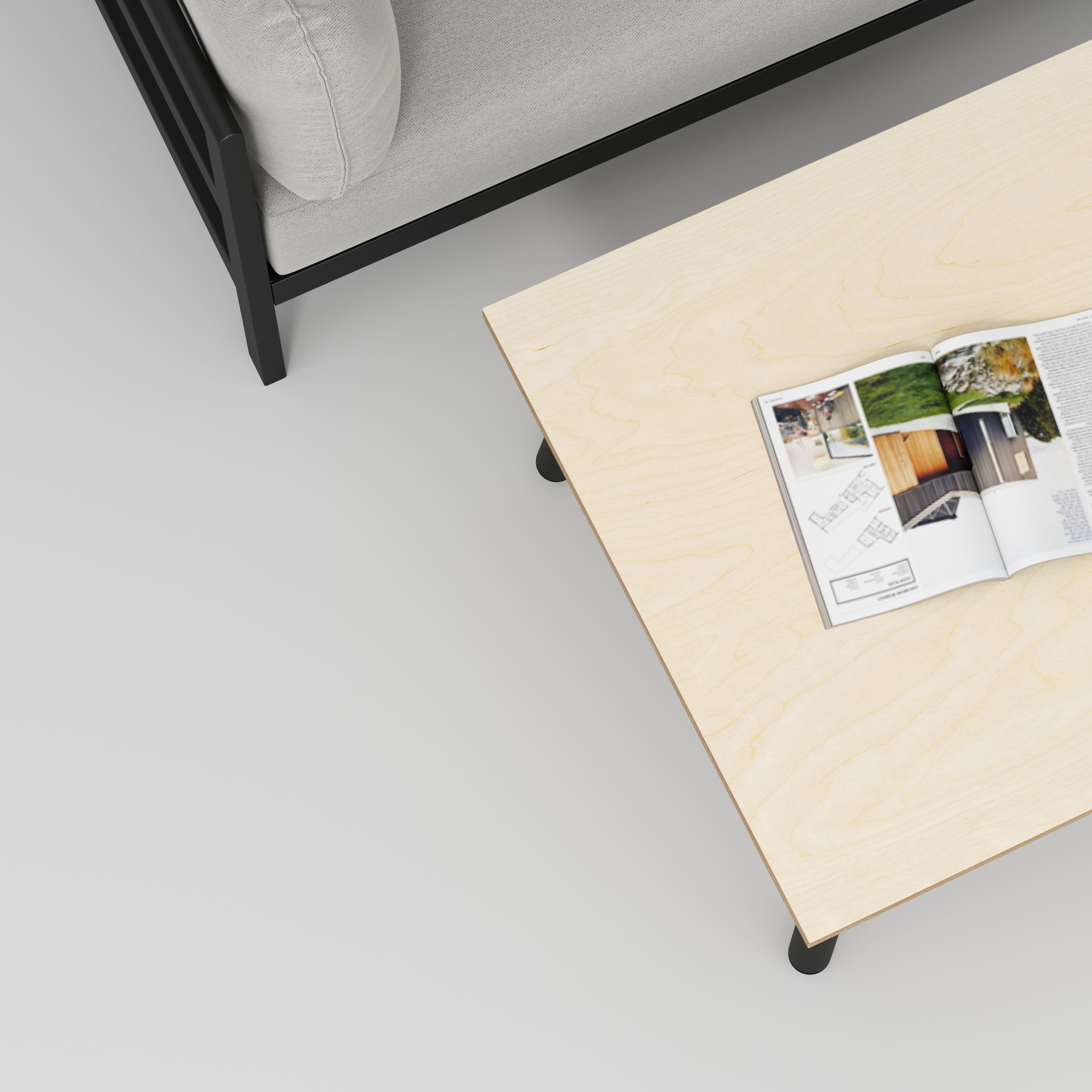 Plywood Coffee Table with Black Round Single Pin Legs - Plywood Birch - 800(w) x 800(d) x 425(h)