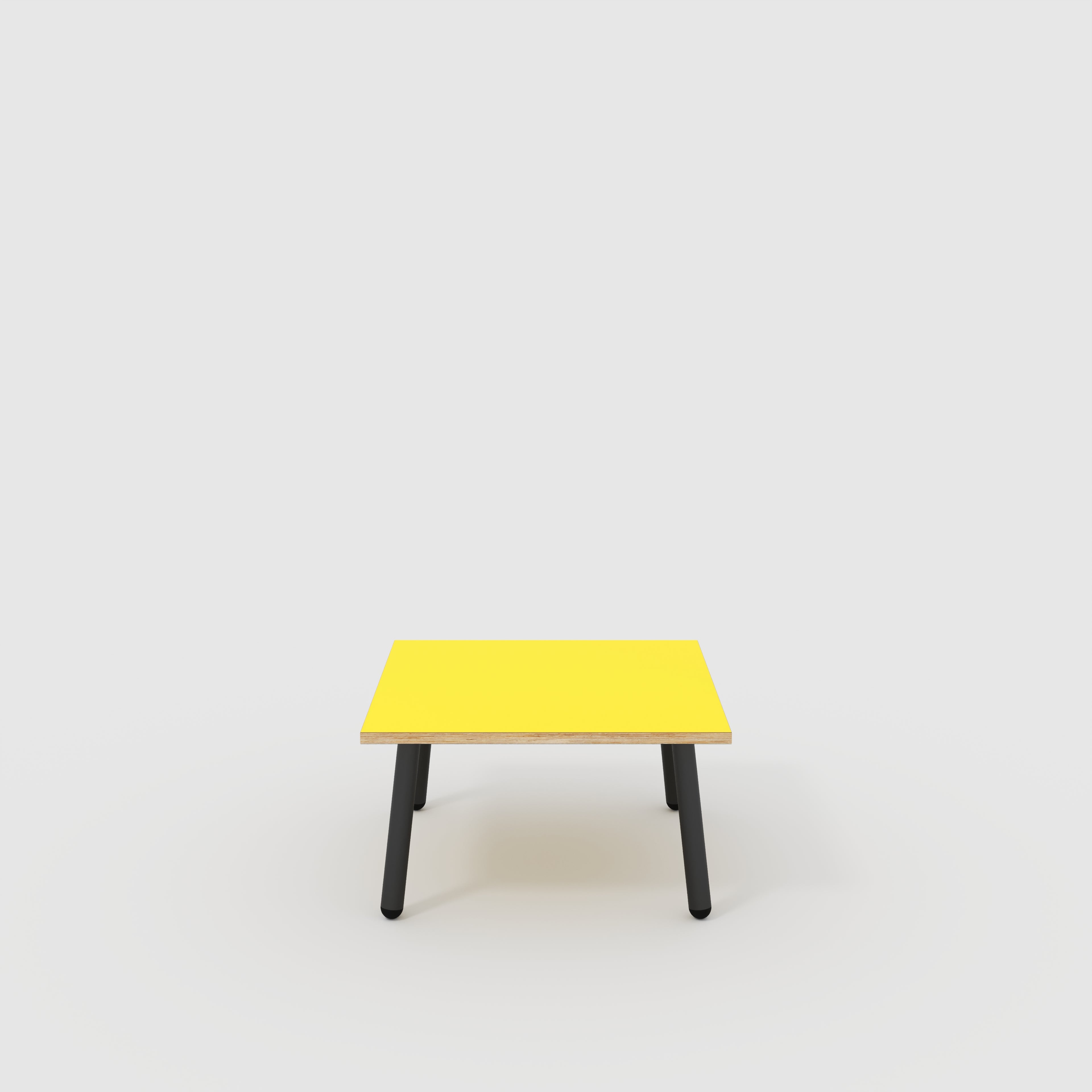Coffee Table with Black Round Single Pin Legs - Formica Chrome Yellow - 800(w) x 800(d) x 425(h)