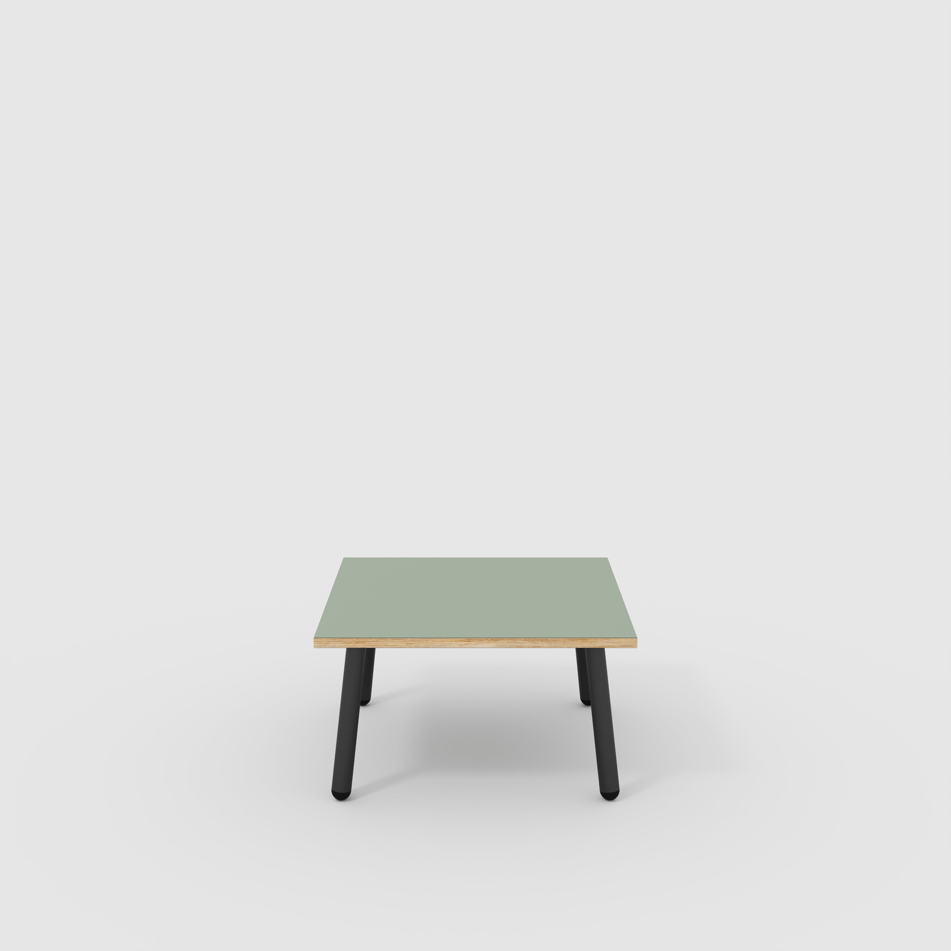 Coffee Table with Black Round Single Pin Legs - Formica Green Slate - 800(w) x 800(d) x 425(h)
