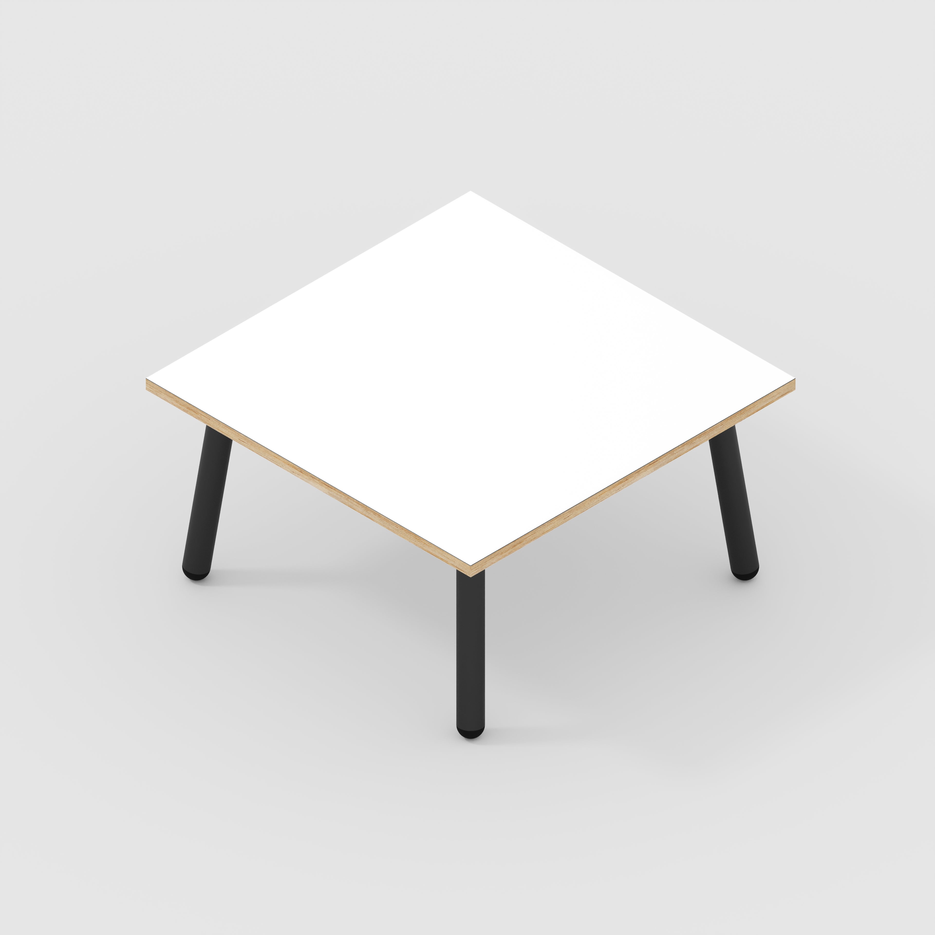 Plywood Coffee Table with Black Round Single Pin Legs - Formica White - 800(w) x 800(d) x 425(h)