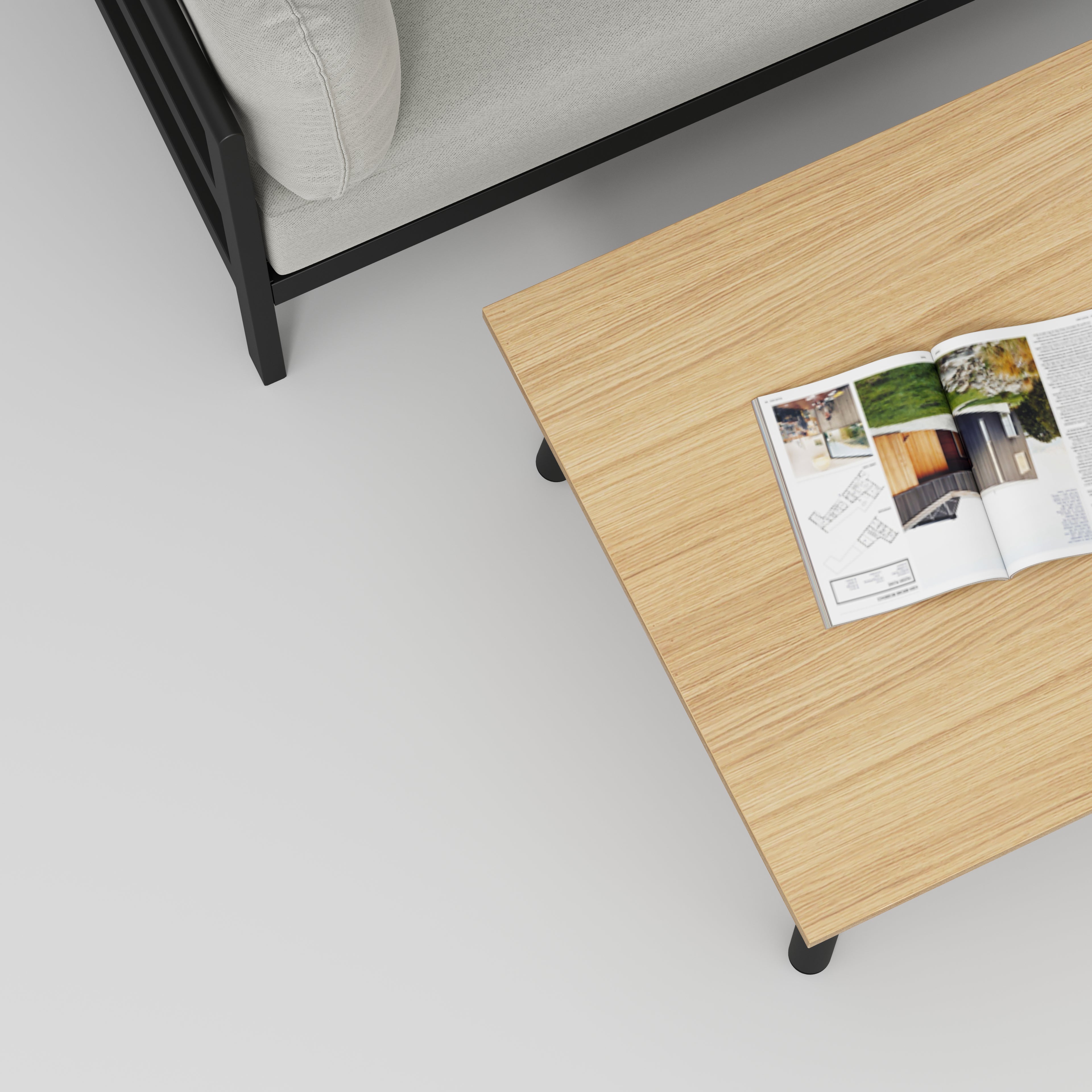 Plywood Coffee Table with Black Round Single Pin Legs - Plywood Oak - 800(w) x 800(d) x 425(h)