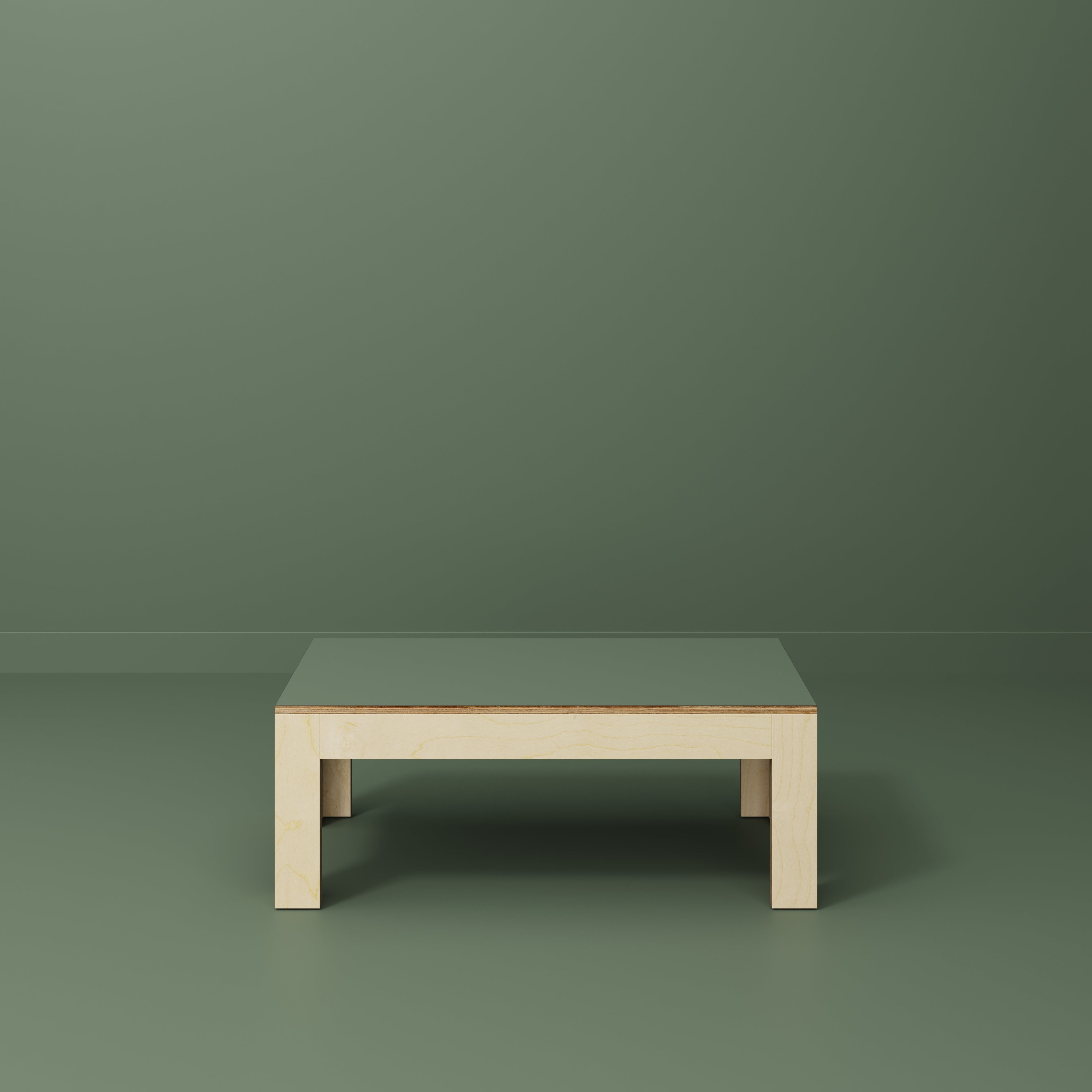 Plywood Coffee Table with Solid Frame - Formica Green Slate - 1200(w) x 600(d) x 450(h)