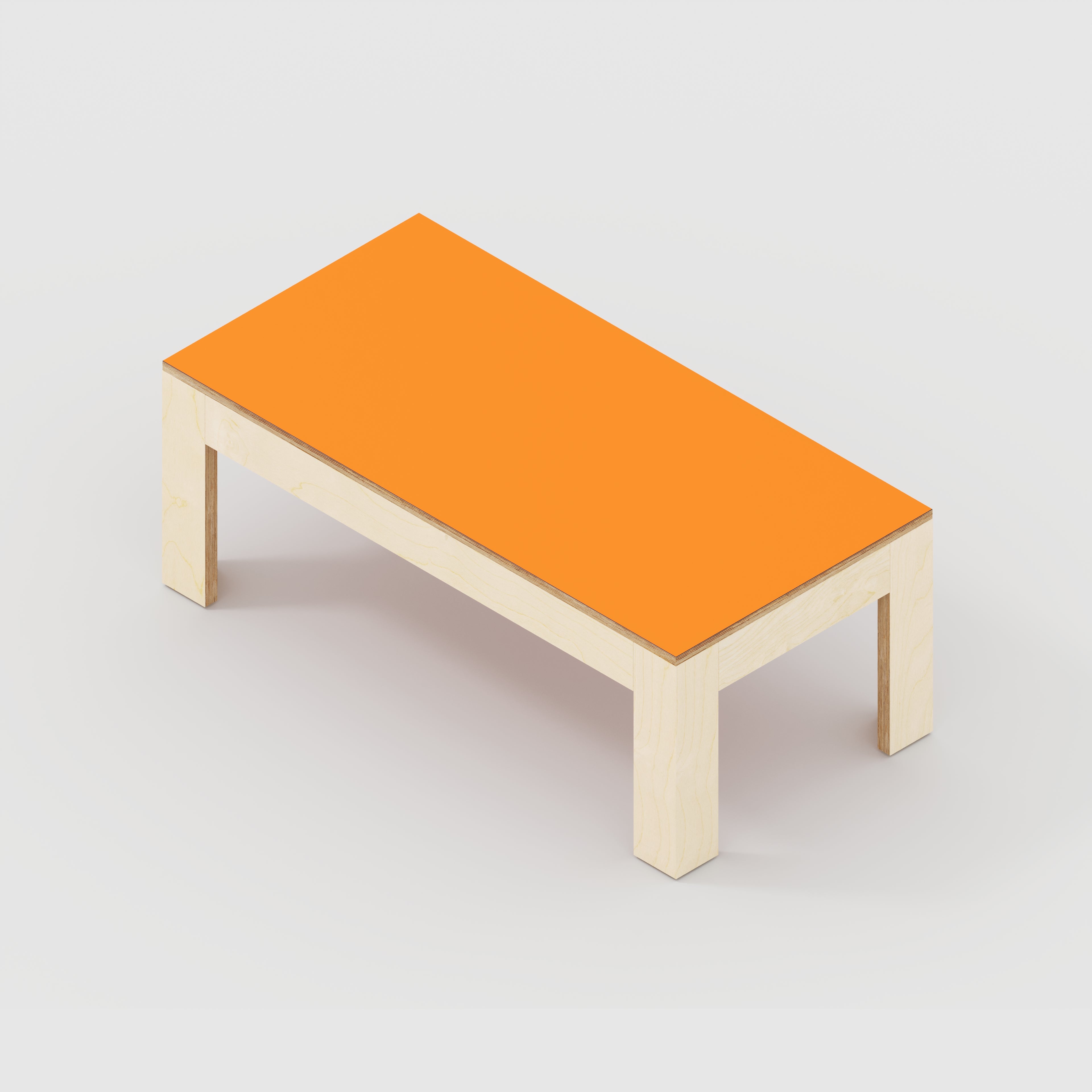 Plywood Coffee Table with Solid Frame - Formica Levante Orange - 1200(w) x 600(d) x 450(h)