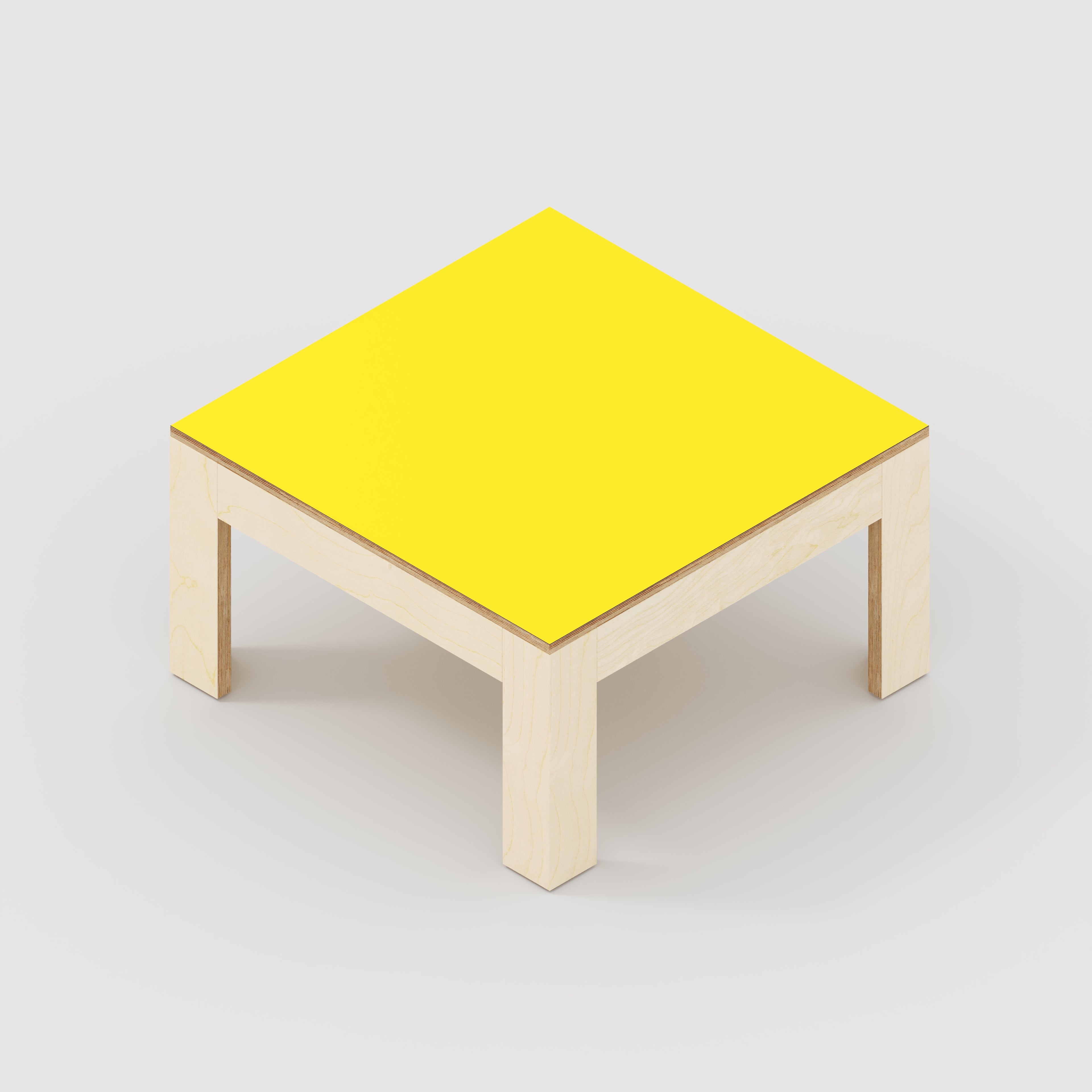 Plywood Coffee Table with Solid Frame - Formica Chrome Yellow - 800(w) x 800(d) x 450(h)