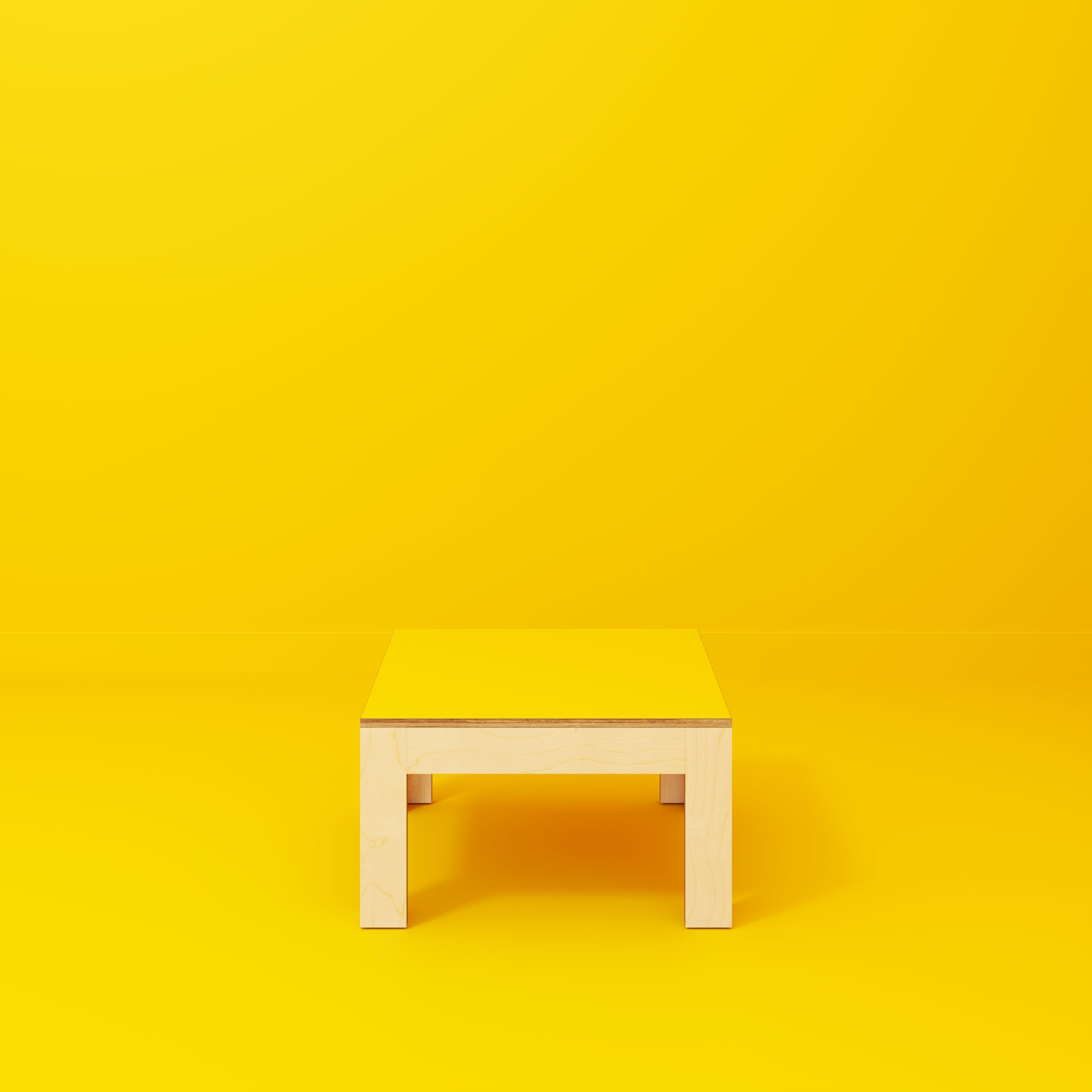 Plywood Coffee Table with Solid Frame - Formica Chrome Yellow - 800(w) x 800(d) x 450(h)