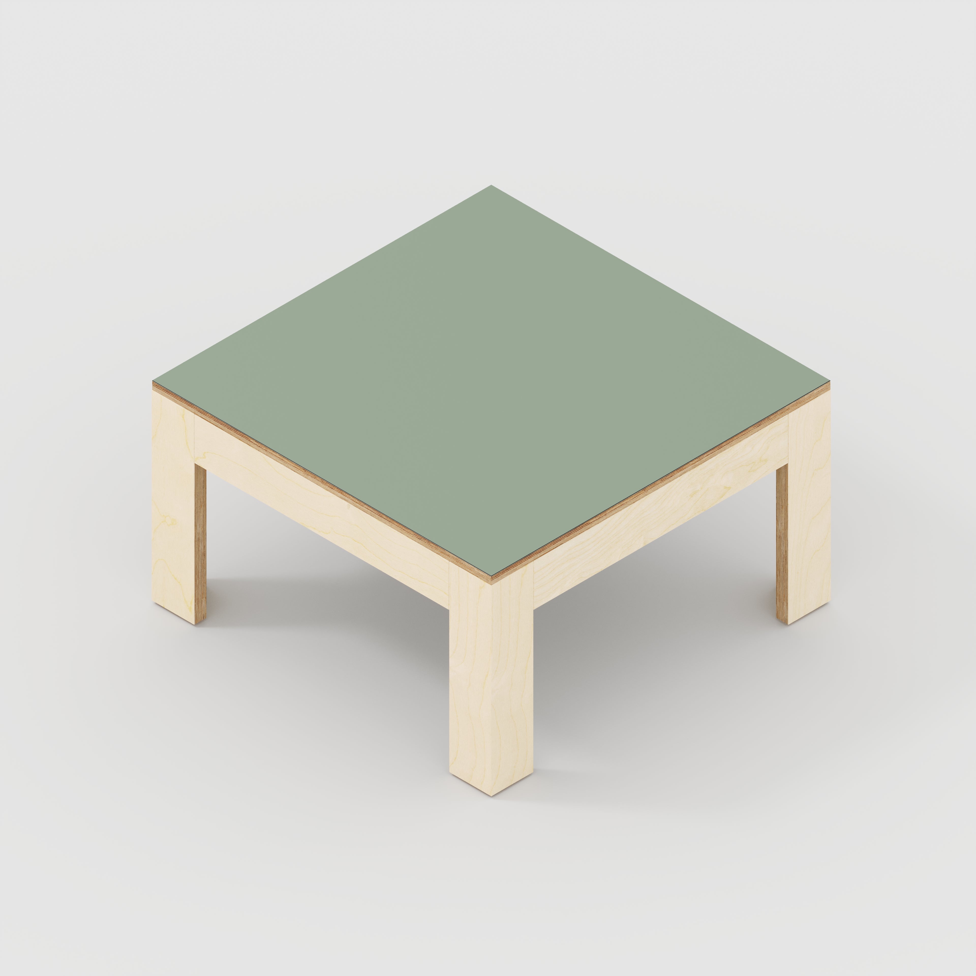 Plywood Coffee Table with Solid Frame - Formica Green Slate - 800(w) x 800(d) x 450(h)