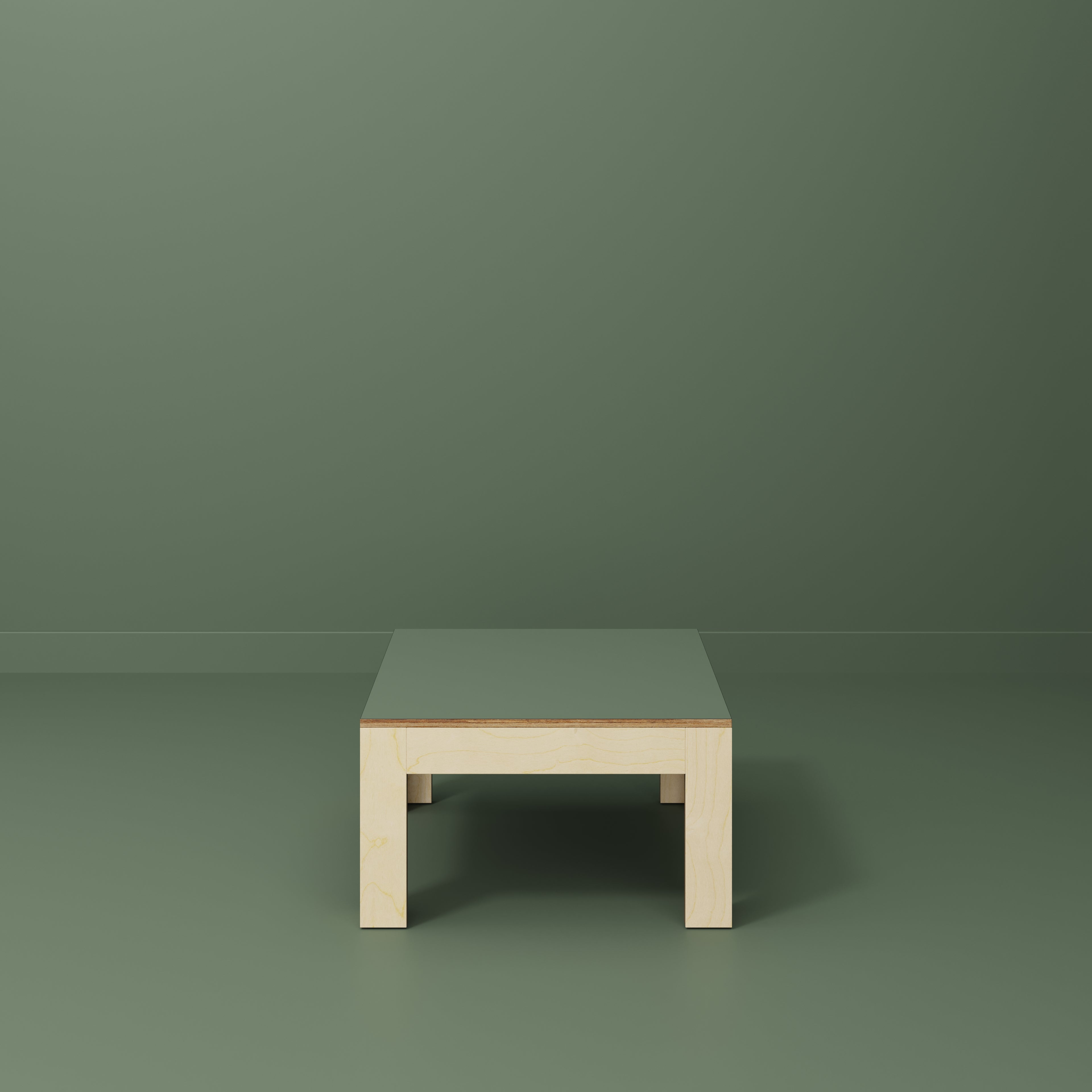 Plywood Coffee Table with Solid Frame - Formica Green Slate - 800(w) x 800(d) x 450(h)