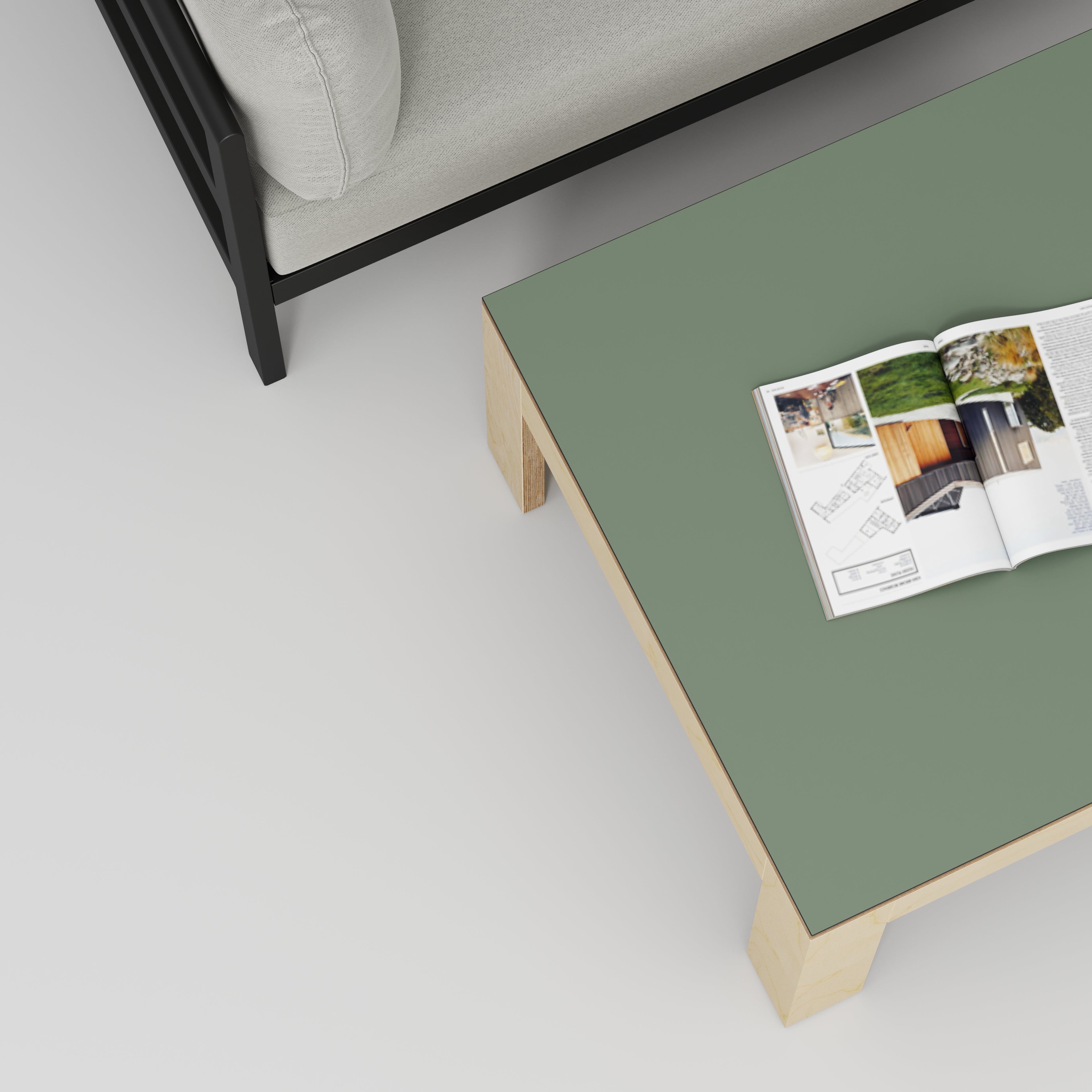Plywood Coffee Table with Solid Frame - Formica Green Slate - 800(w) x 800(d) x 450(h)