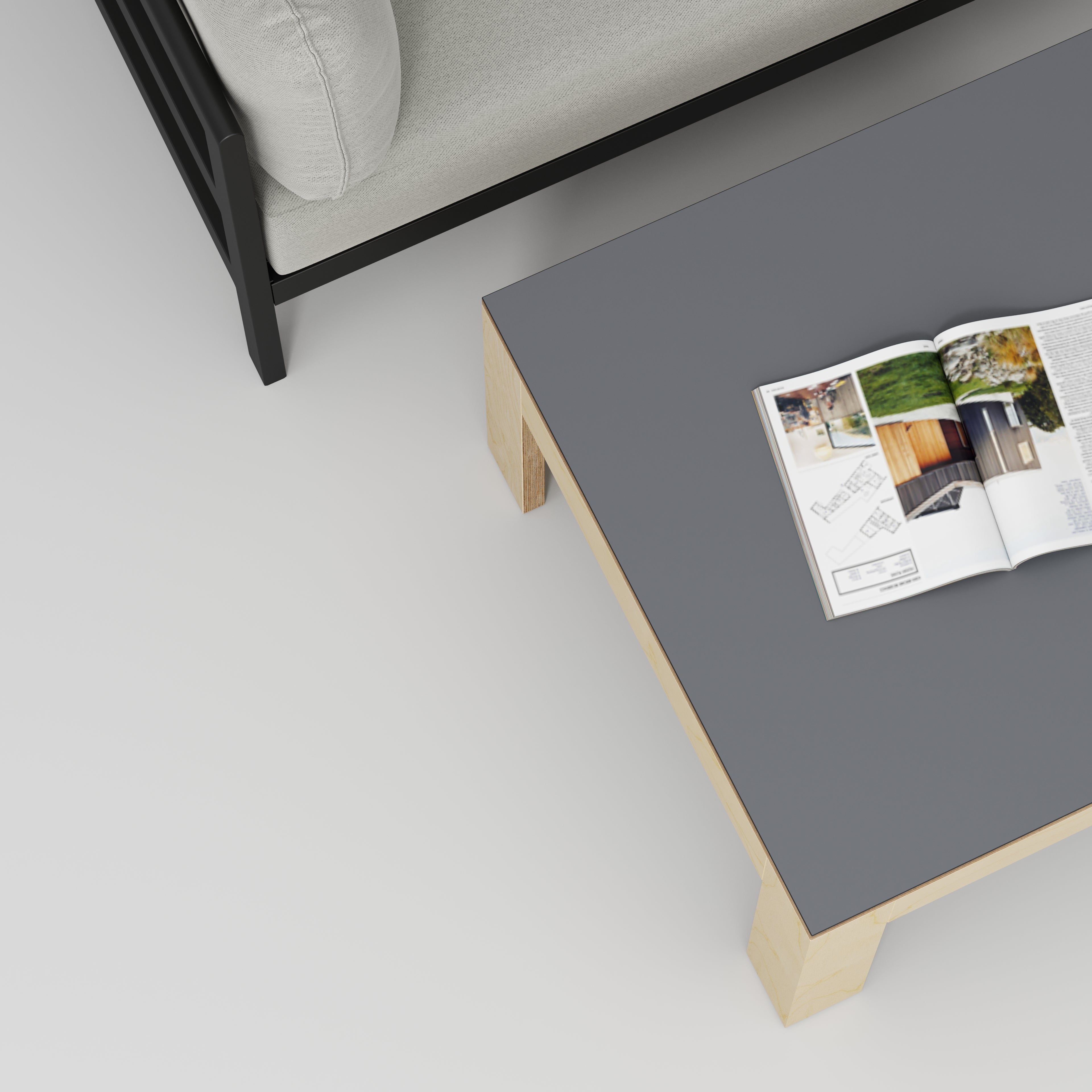 Plywood Coffee Table with Solid Frame - Formica Tornado Grey - 800(w) x 800(d) x 450(h)