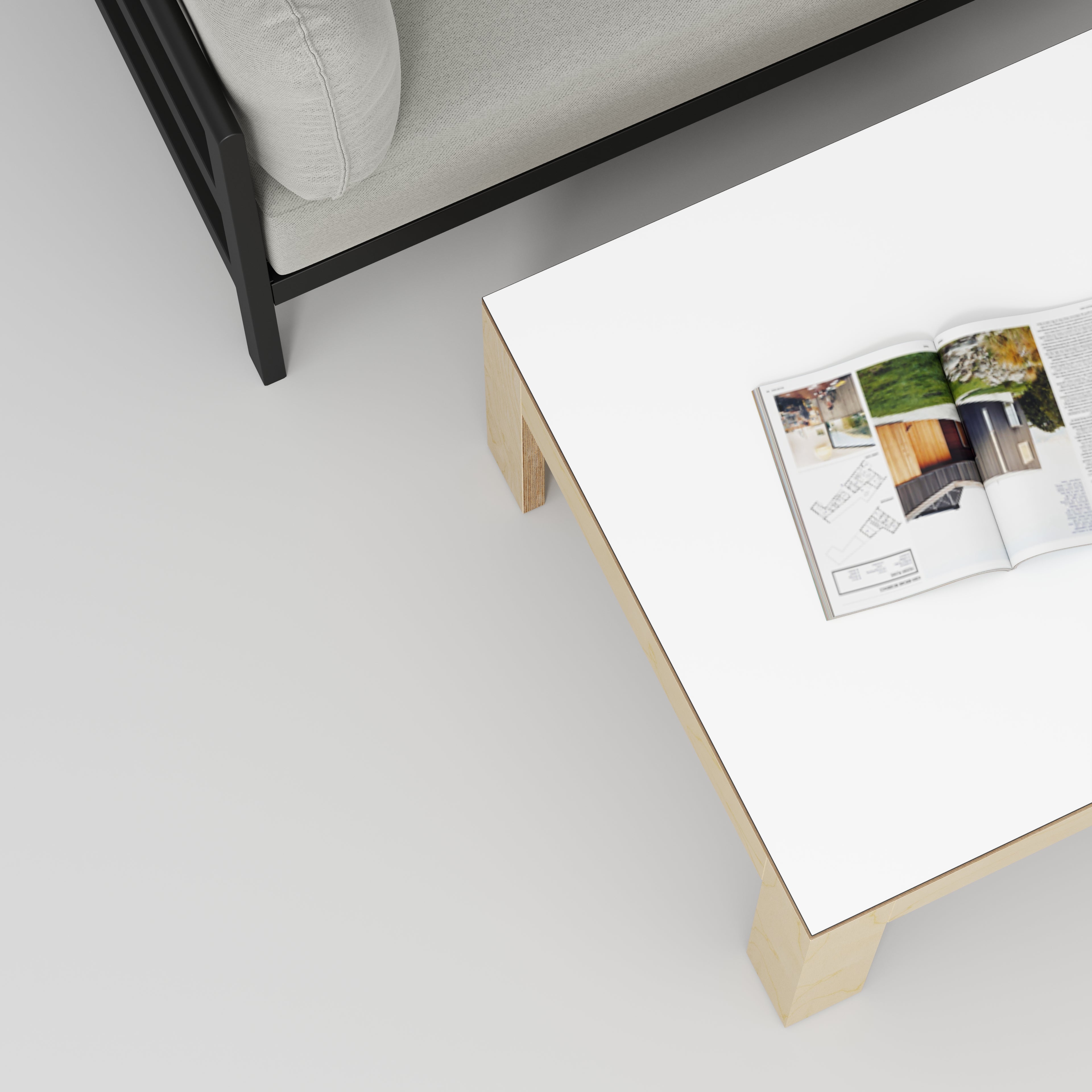 Plywood Coffee Table with Solid Frame - Formica White - 800(w) x 800(d) x 450(h)