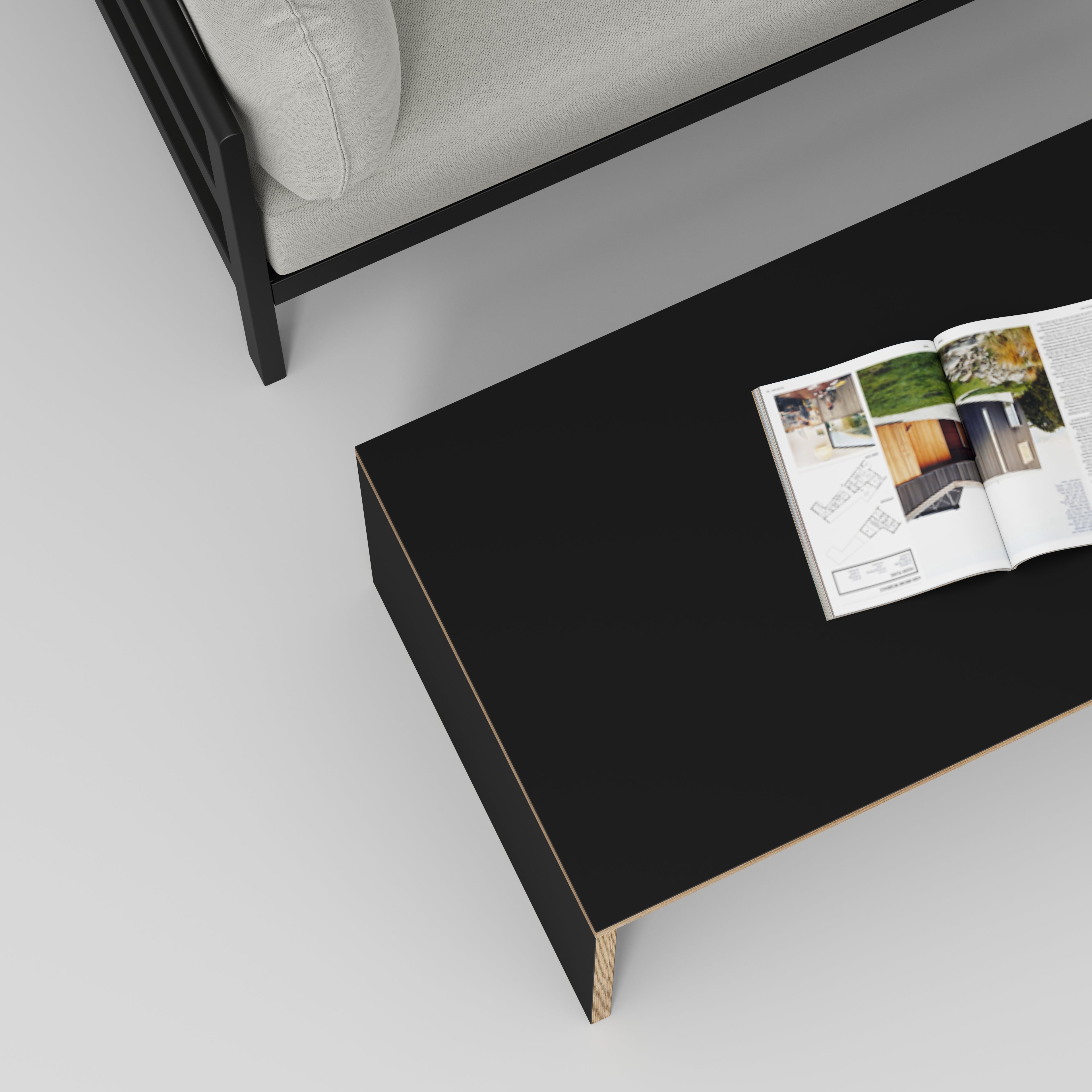 Plywood Coffee Table with Solid Sides - Formica Diamond Black - 1200(w) x 600(d) x 450(h)
