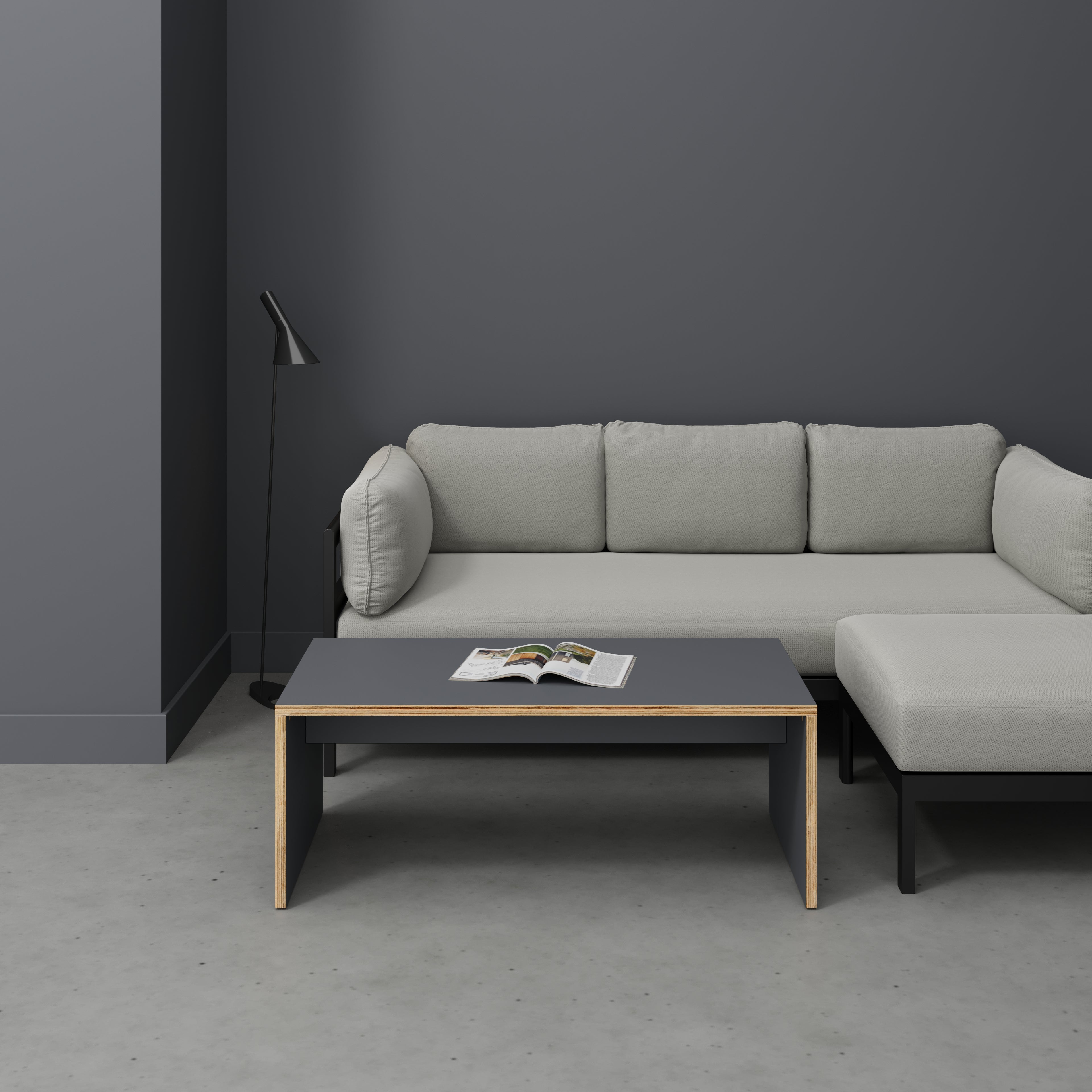 Plywood Coffee Table with Solid Sides - Formica Tornado Grey - 1200(w) x 600(d) x 450(h)