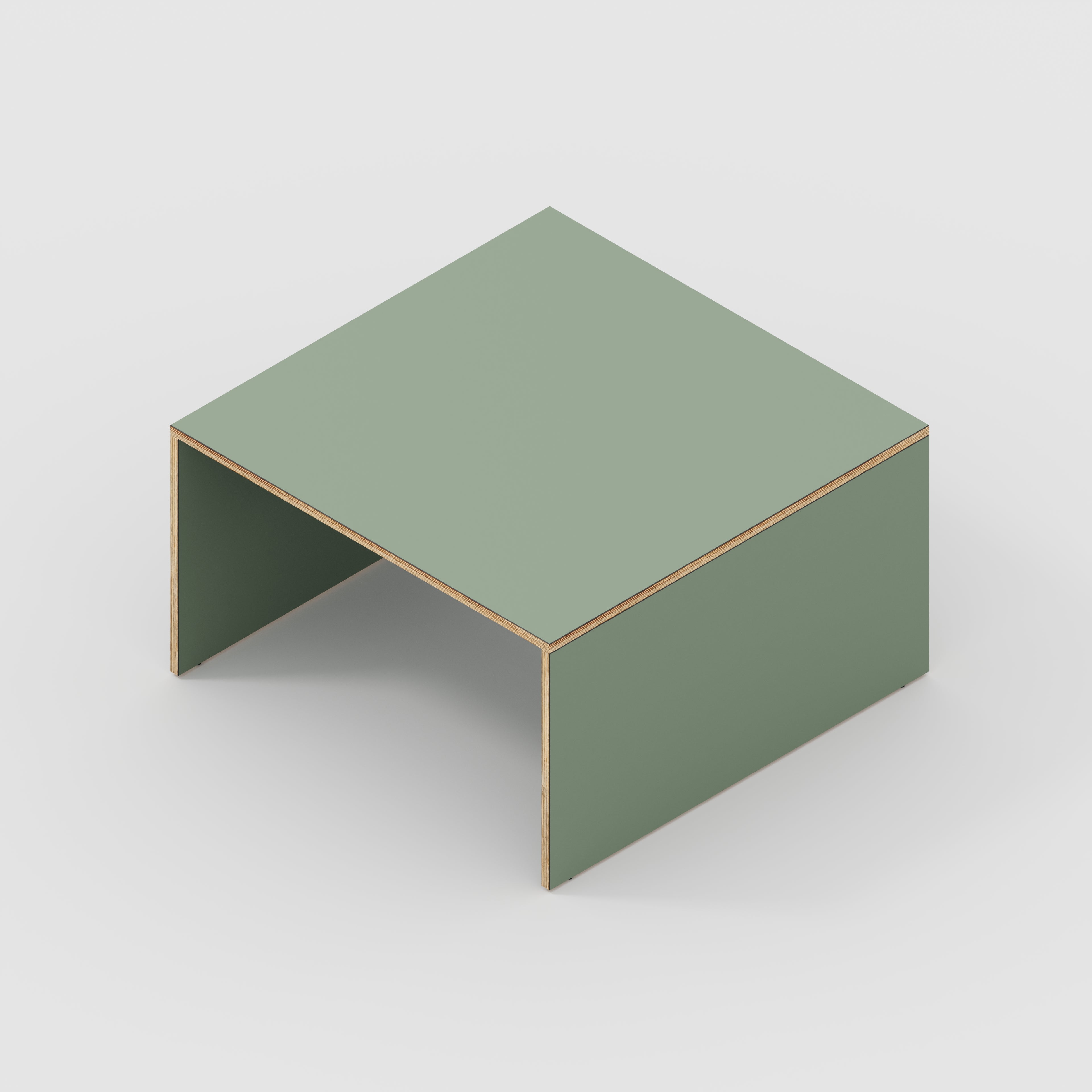 Plywood Coffee Table with Solid Sides - Formica Green Slate - 800(w) x 800(d) x 450(h)