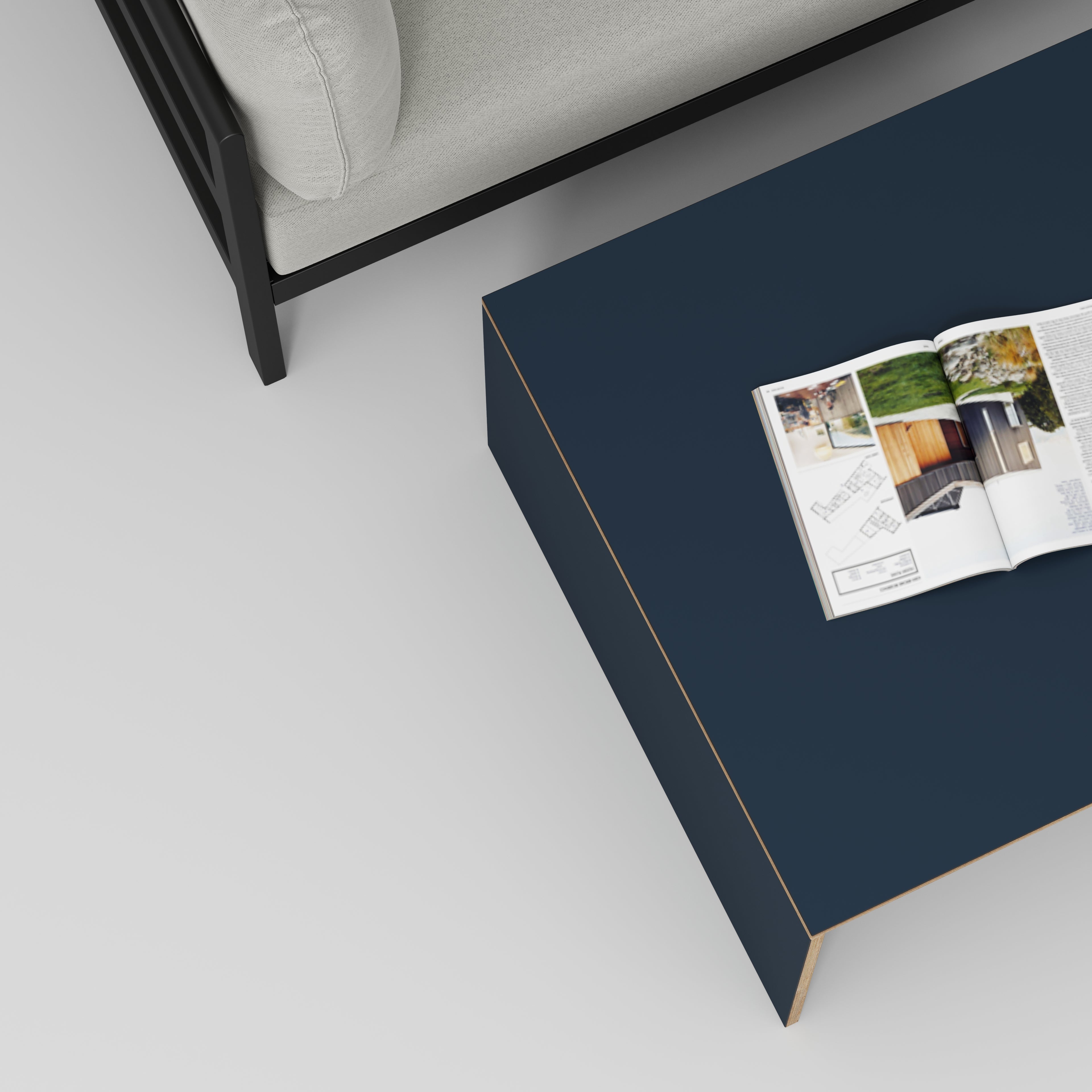 Plywood Coffee Table with Solid Sides - Formica Night Sea Blue - 800(w) x 800(d) x 450(h)