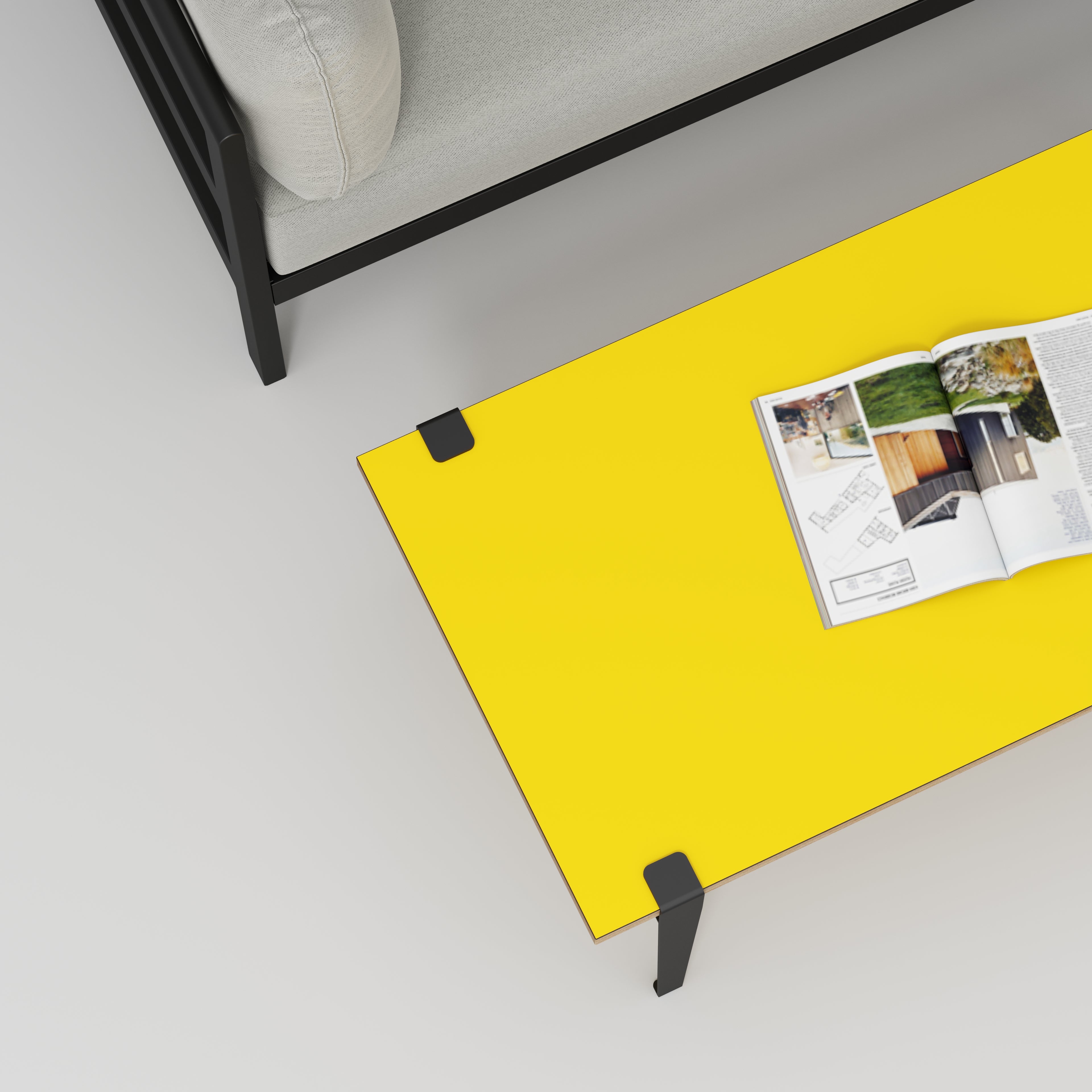 Plywood Coffee Table with Black Tiptoe Legs - Formica Chrome Yellow - 1200(w) x 600(d) x 430(h)