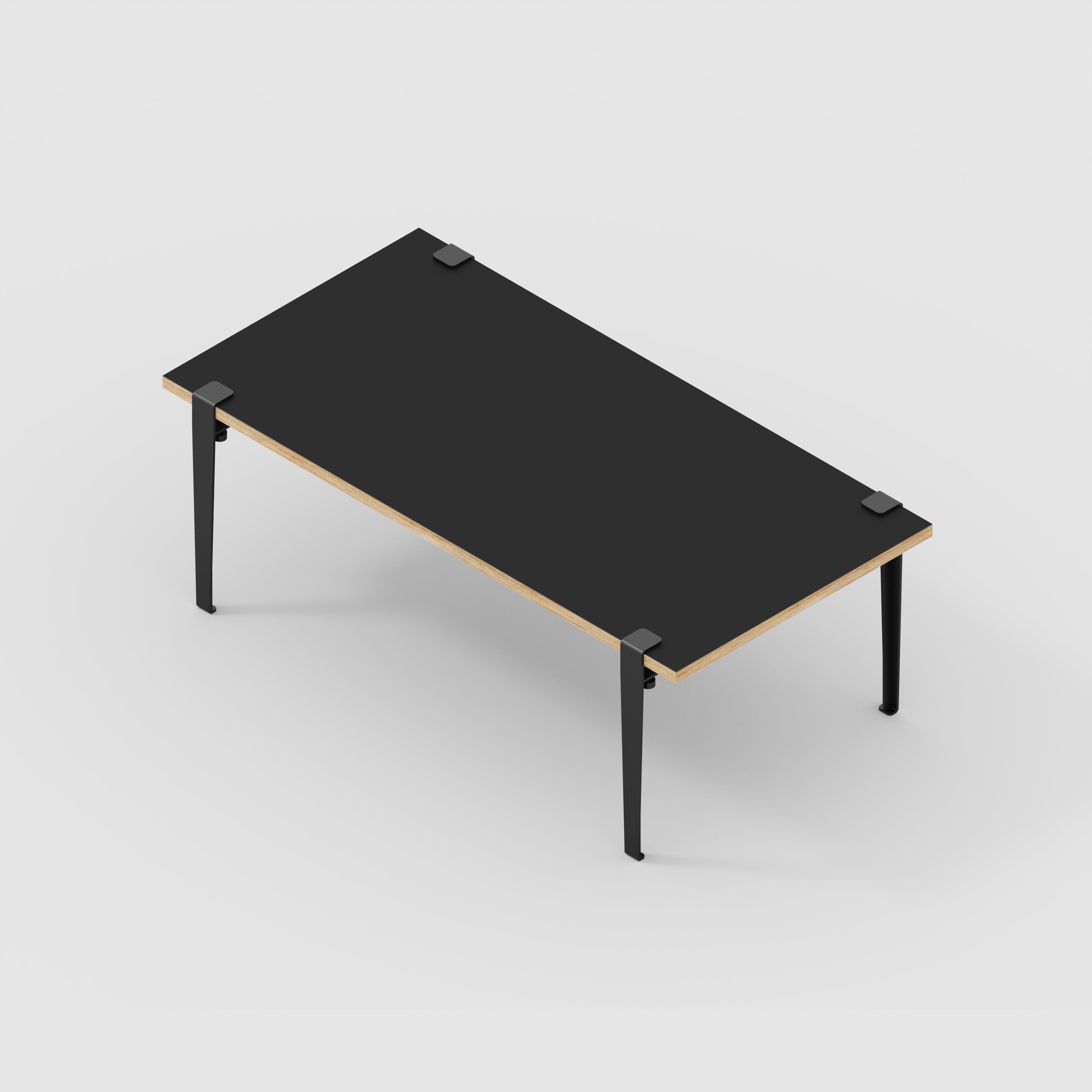 Plywood Coffee Table with Black Tiptoe Legs - Formica Diamond Black - 1200(w) x 600(d) x 430(h)