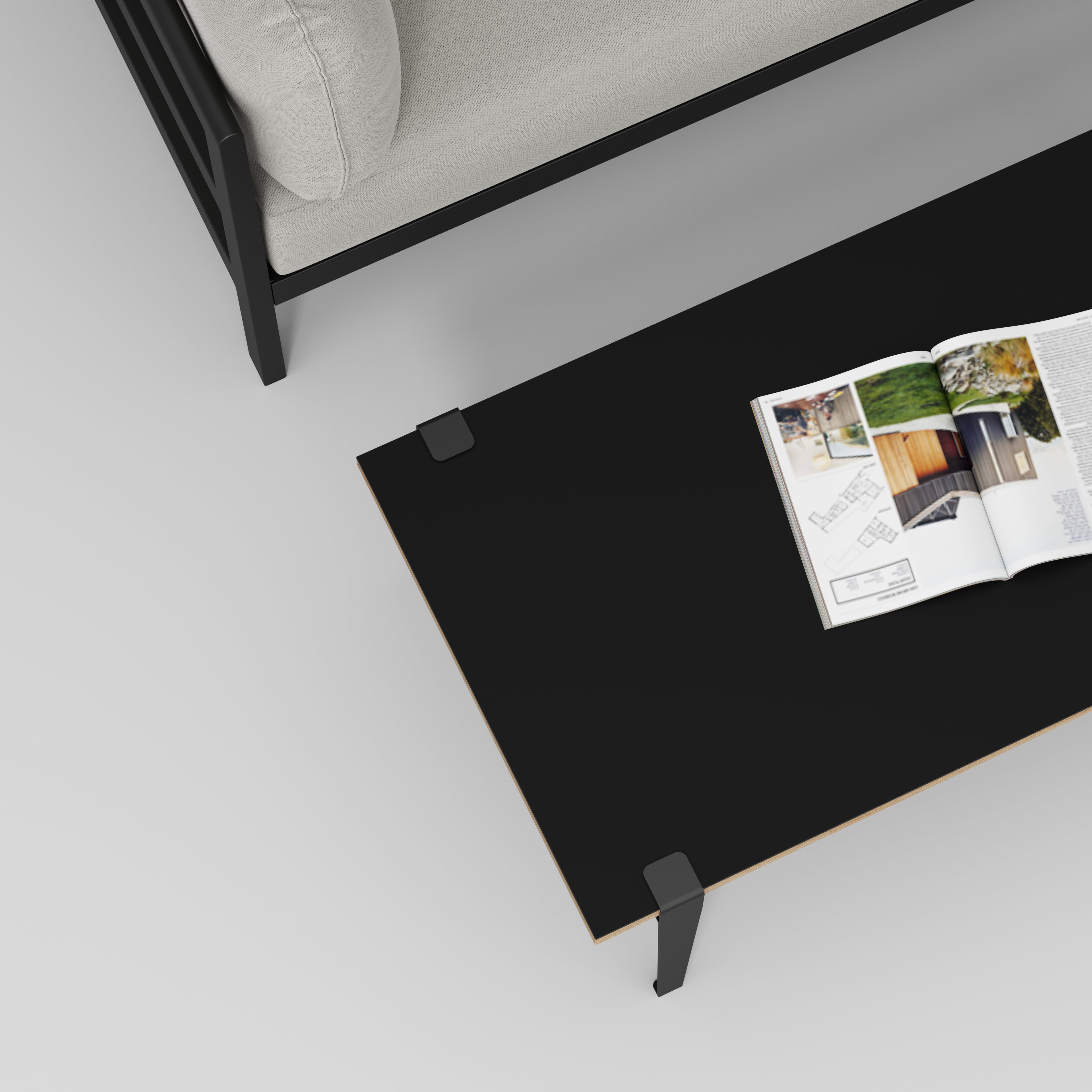 Plywood Coffee Table with Black Tiptoe Legs - Formica Diamond Black - 1200(w) x 600(d) x 430(h)