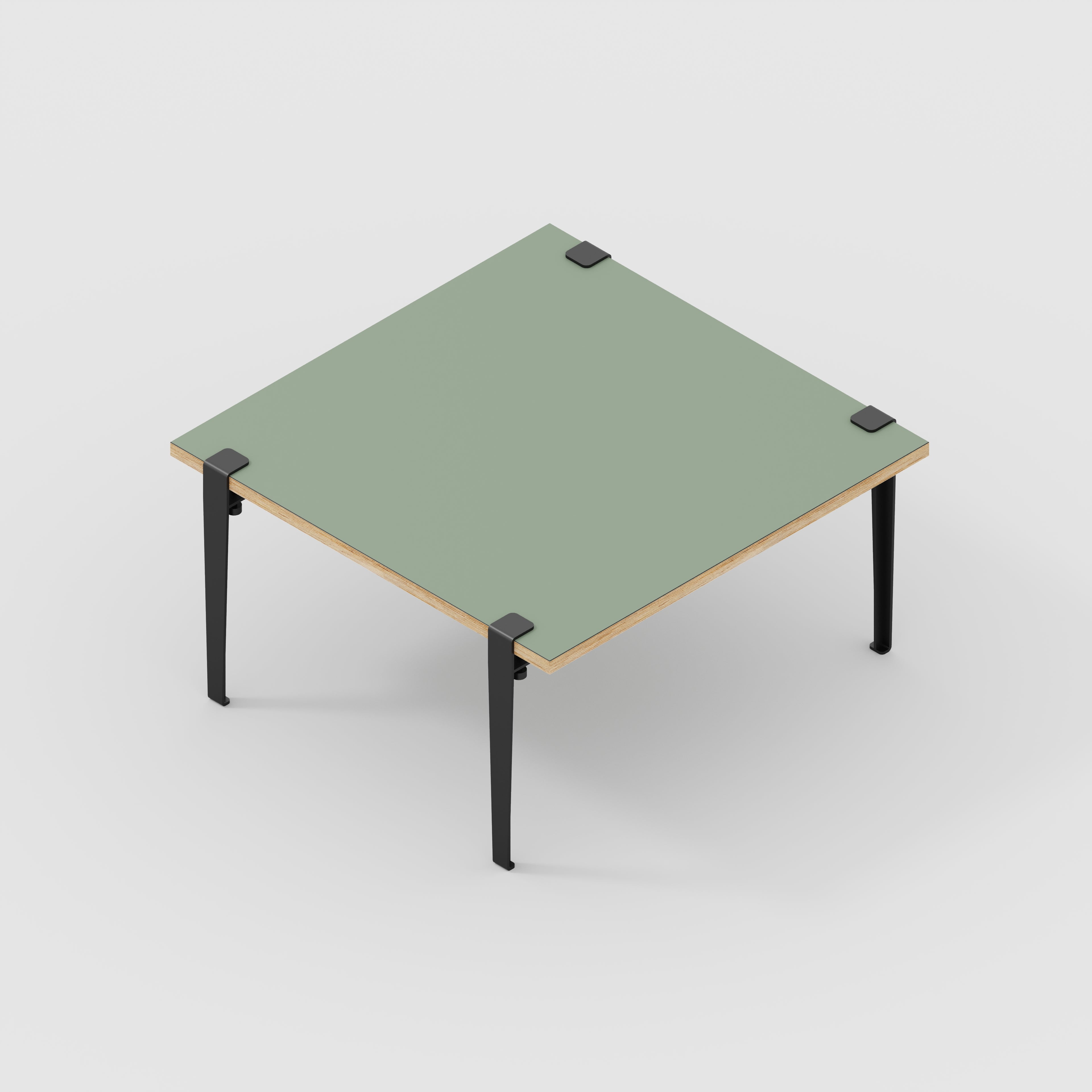 Plywood Coffee Table with Black Tiptoe Legs - Formica Green Slate - 800(w) x 800(d) x 430(h)