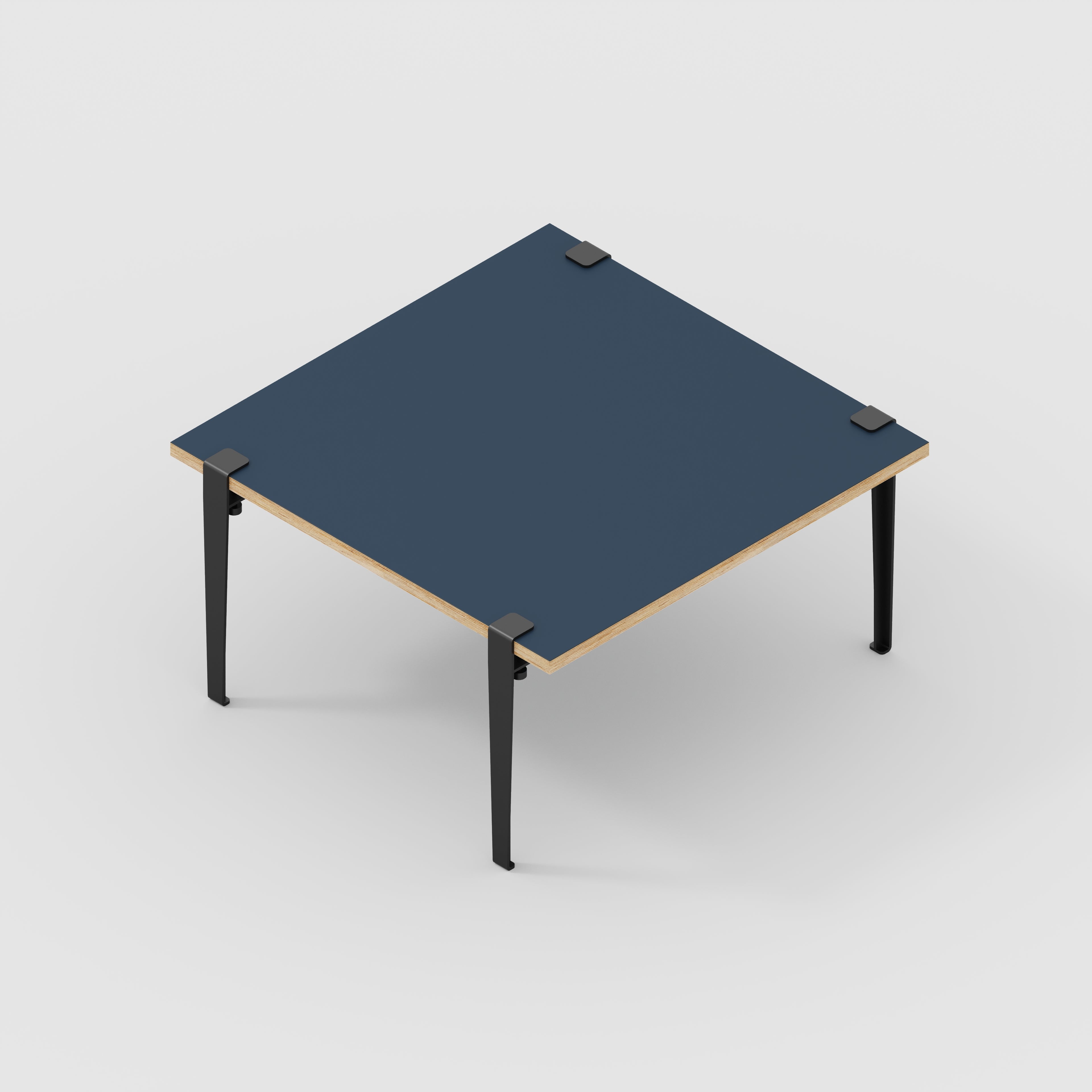 Plywood Coffee Table with Black Tiptoe Legs - Formica Night Sea Blue - 800(w) x 800(d) x 430(h)