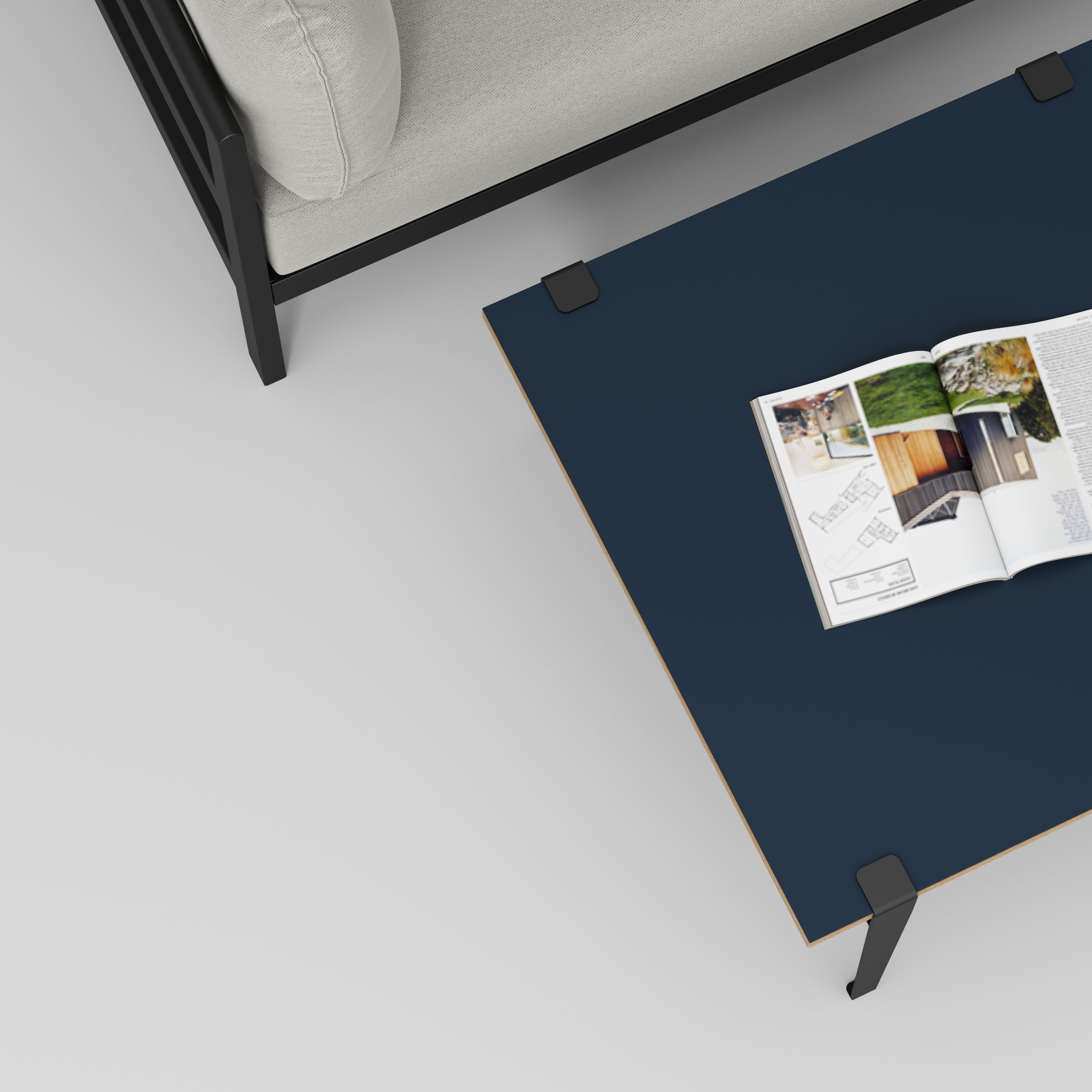 Plywood Coffee Table with Black Tiptoe Legs - Formica Night Sea Blue - 800(w) x 800(d) x 430(h)