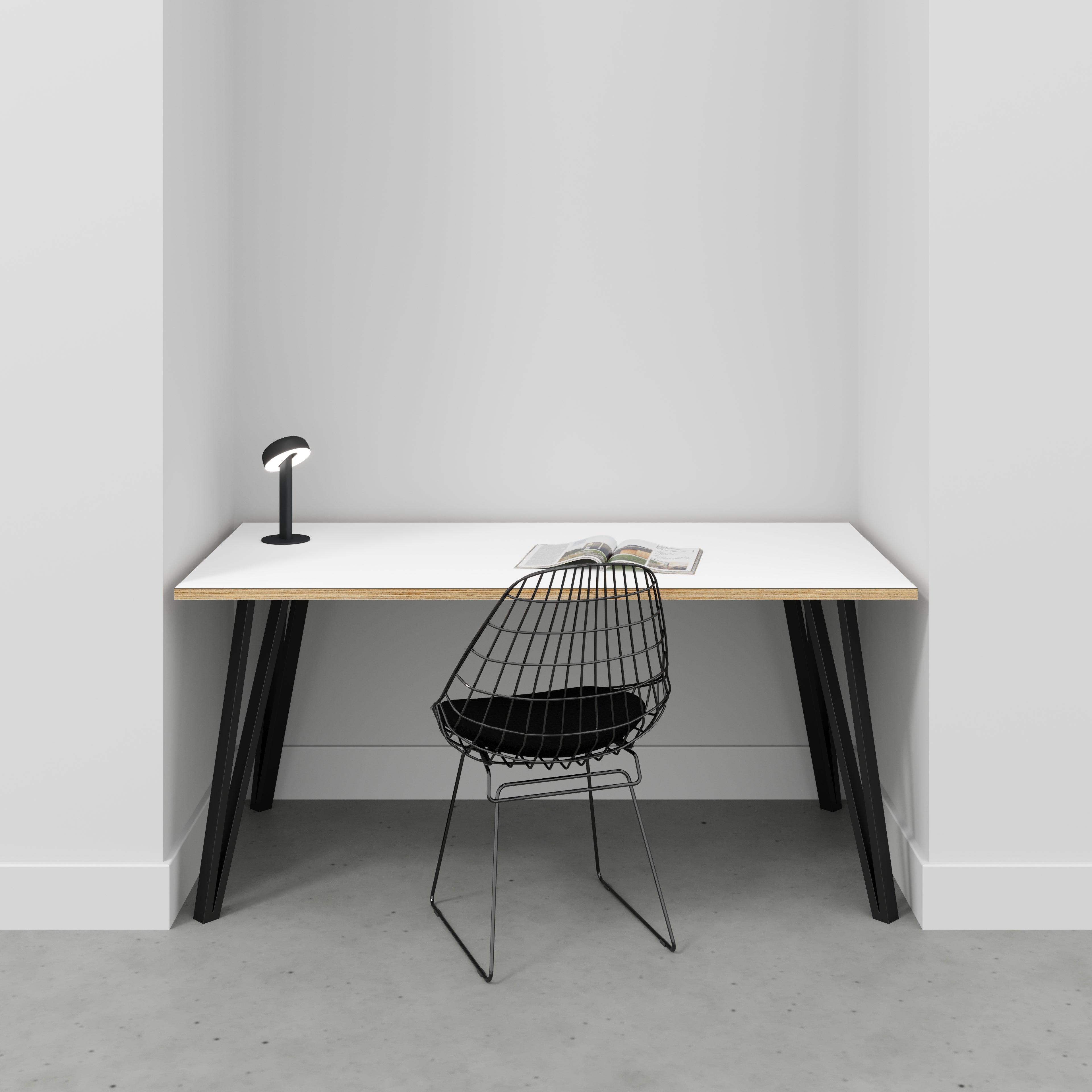 Desk with Black Box Hairpin Legs - Formica White - 1600(w) x 800(d) x 735(h)